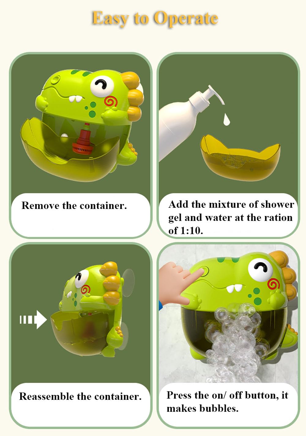NEXTAKE Dinosaur Bathtub Bubble Maker Toy, Dino Tub Bubble Blower Toy Electric Bubble Machine Bath Toy with Colorful Gradient Lights and Joyful Music, No Special Bubble Solution Needed