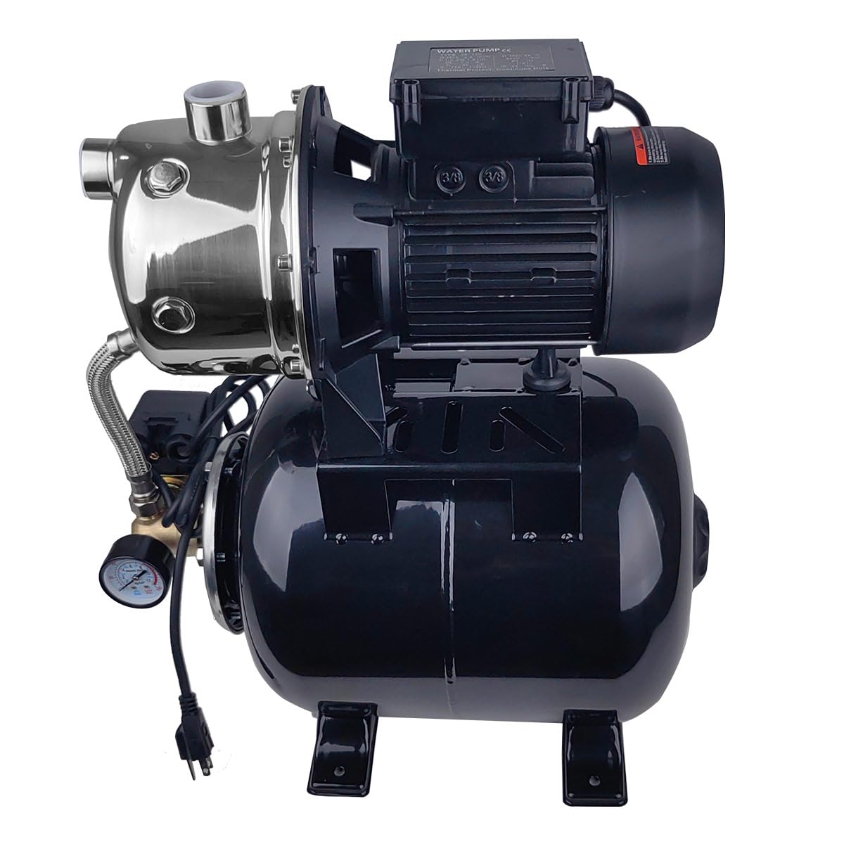 ZYIY 1.6HP Shallow Well Pump with Pressure Tank, 3400L/H, 110V,Stainless Steel Irrigation Jet Pump, 157.5F Centriffugal Pump, Automatic Water Booster Jet Pump for Home, Garden, Lawn
