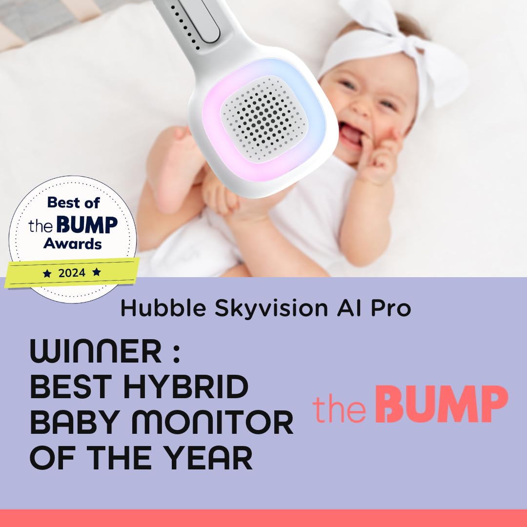 Hubble Connected SkyVision AI-Enhanced HD Smart Baby Monitor, 1 Camera, Mounts, Smart Rollover & Cry Detection, AI Sleep Report, 2-Way Talk, Night Vision, Nightlight & Sounds, Baby-Centric App