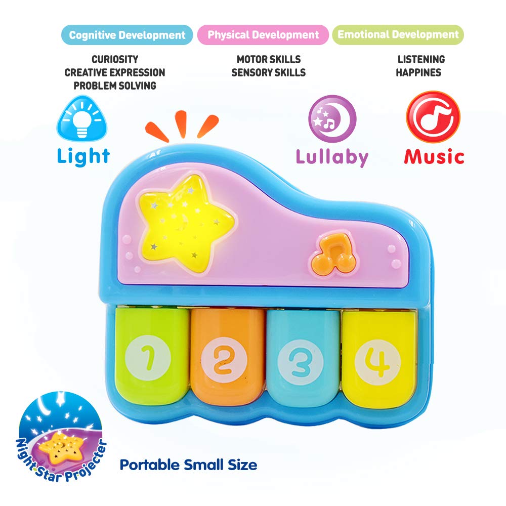 WEofferwhatYOUwant Baby Piano โ Interactive Musical Toy for Babies 6+ Months with Lights Lullabies and 4 Play Modes, BPA-Free Portable Keyboard with Auto Shutoff Night Star Projector Gift for Toddlers