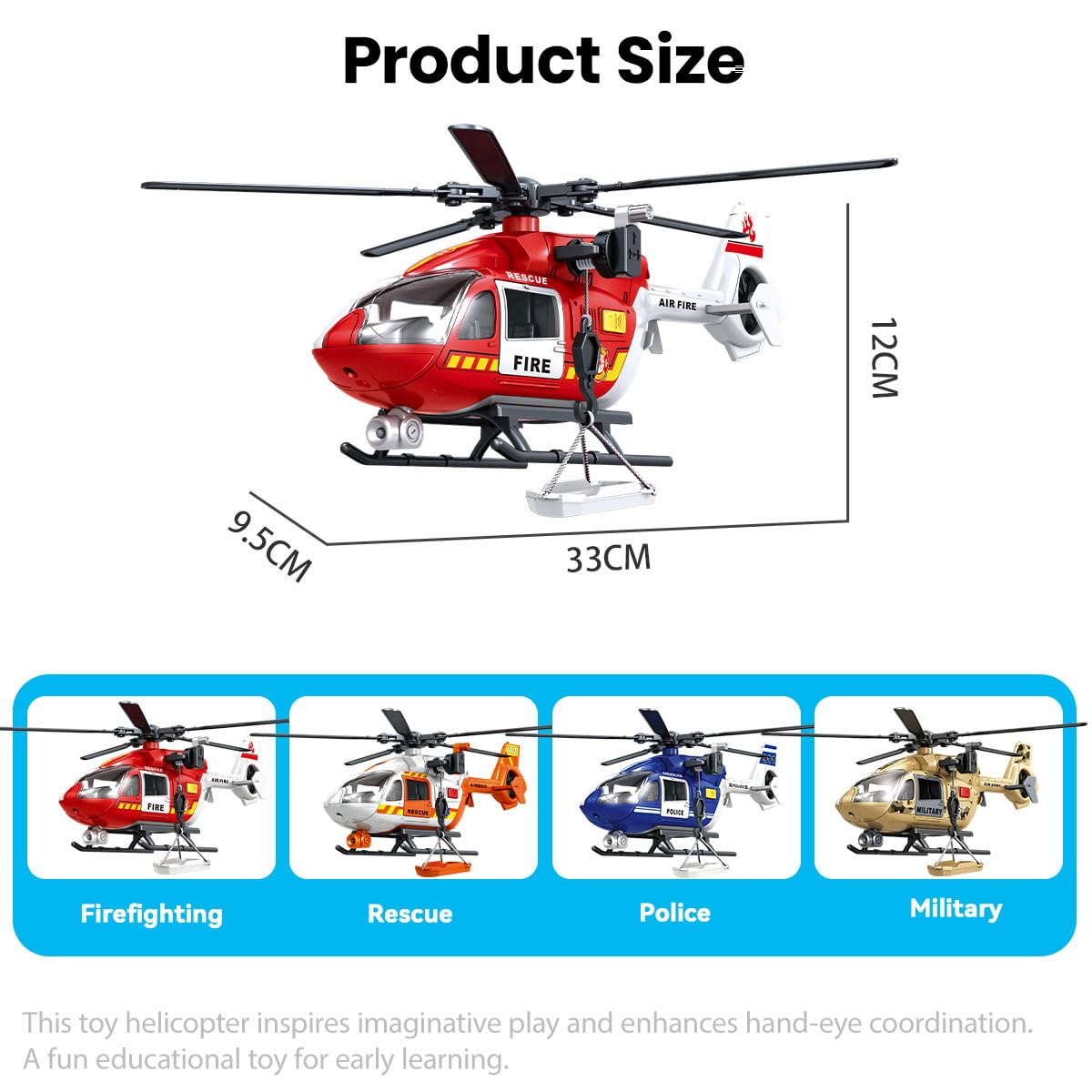ANJARU Helicopter Toy with Lights and Sound,Simulative Rescue Helicopter Toddler Kids Toys for Kids Aged 3 4 5 6 Pull-Back Propeller Army Toys Toddler Kids Boys Gifts (Fire Fighting-Helicopter)