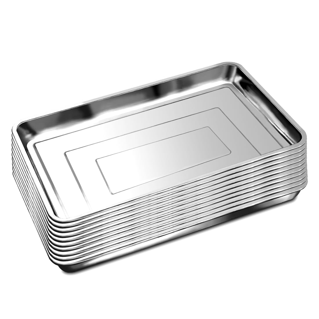 RooTrimmer 10 Pack Large Stainless Steel Seedling Trays, Heavy Duty Metal Water Catch Trays for Nursery Pots Transplant, Seed Germination & Propagation Flats (17.5 inch×13.56 inch, 1.18" Height)
