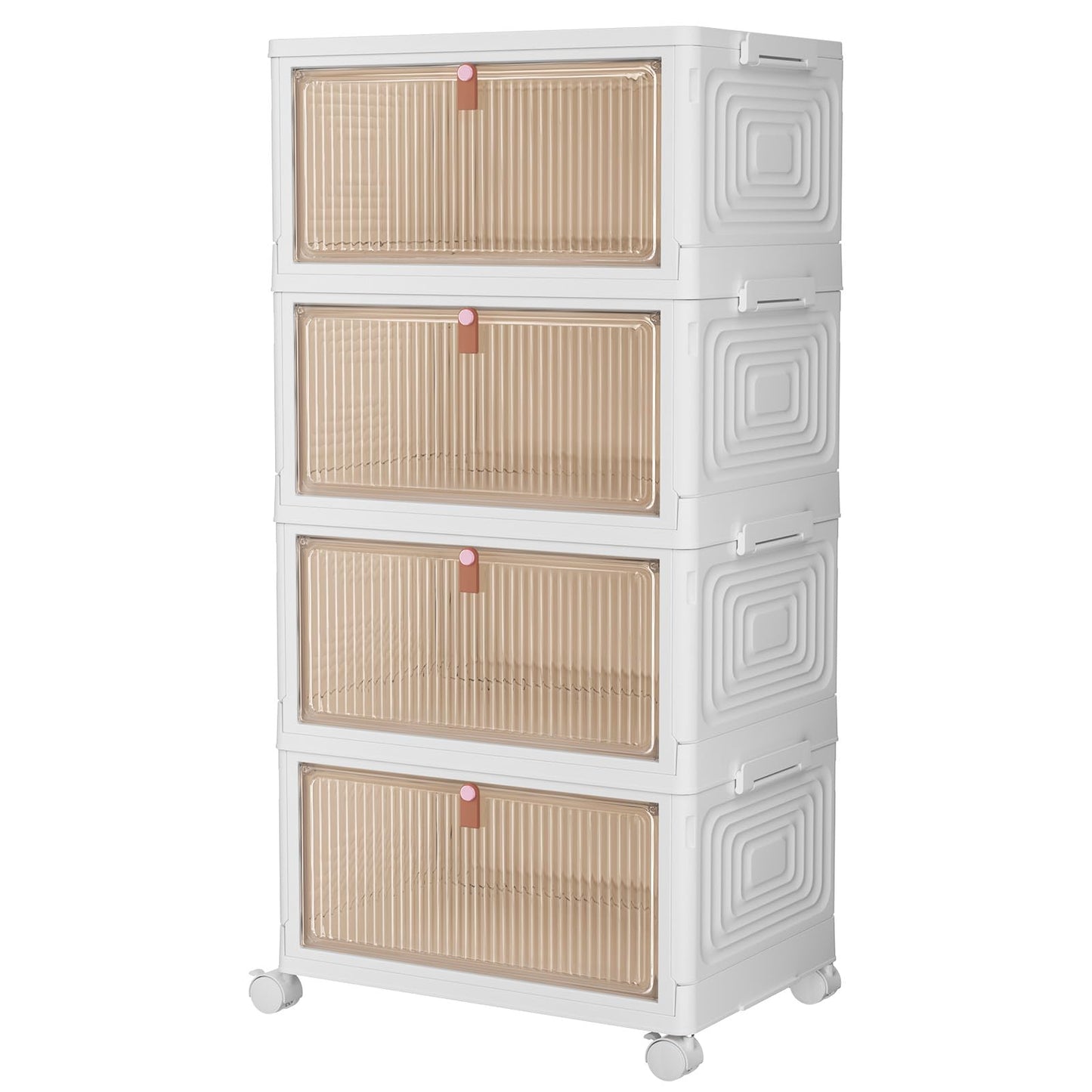 CTSNSLH 4 Tier Plastic Storage Bins and Boxes Organizer - Stackable with Lids for Bedroom, Living Room, Office - Foldable Containers