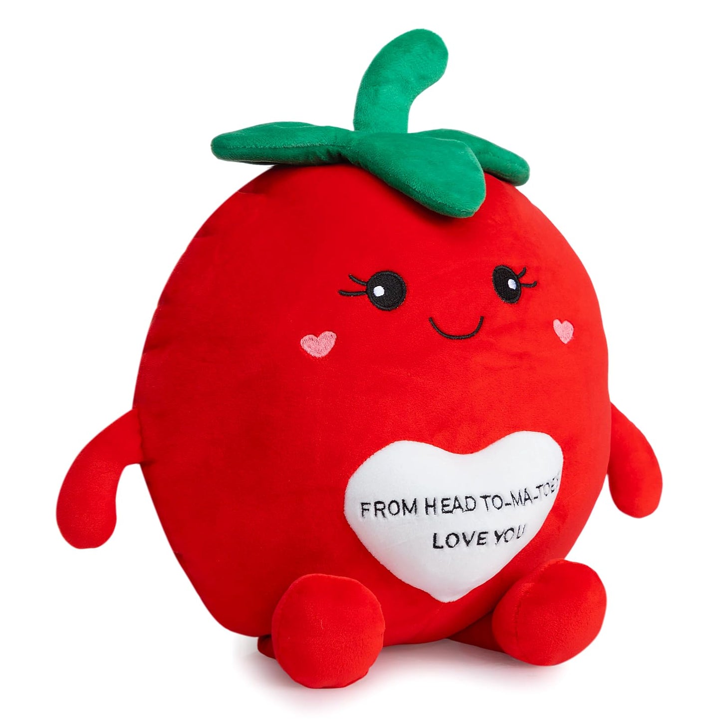 WENMOTDY Tomato Plush Toys 17 Inches Cute Fruit Stuffed Animal with Red Heart Soft Plush Tomato Pillow for Girlfriend Boyfriend Children Valentines Day Birthday
