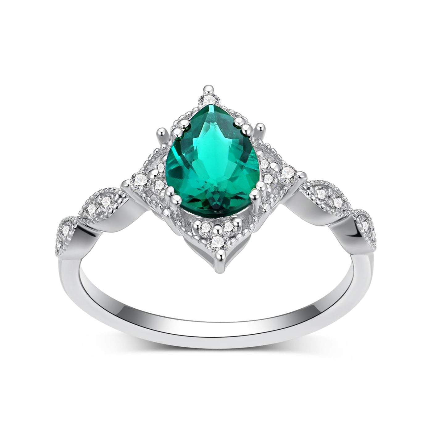 LieYovanaRing Pear Shaped Emerald Engagement Ring Set for Women, 925 Sterling Silver Pear-Cut Emerald Green Fashion Jewelry Wedding Bridal Band Rings for Women Her (5)