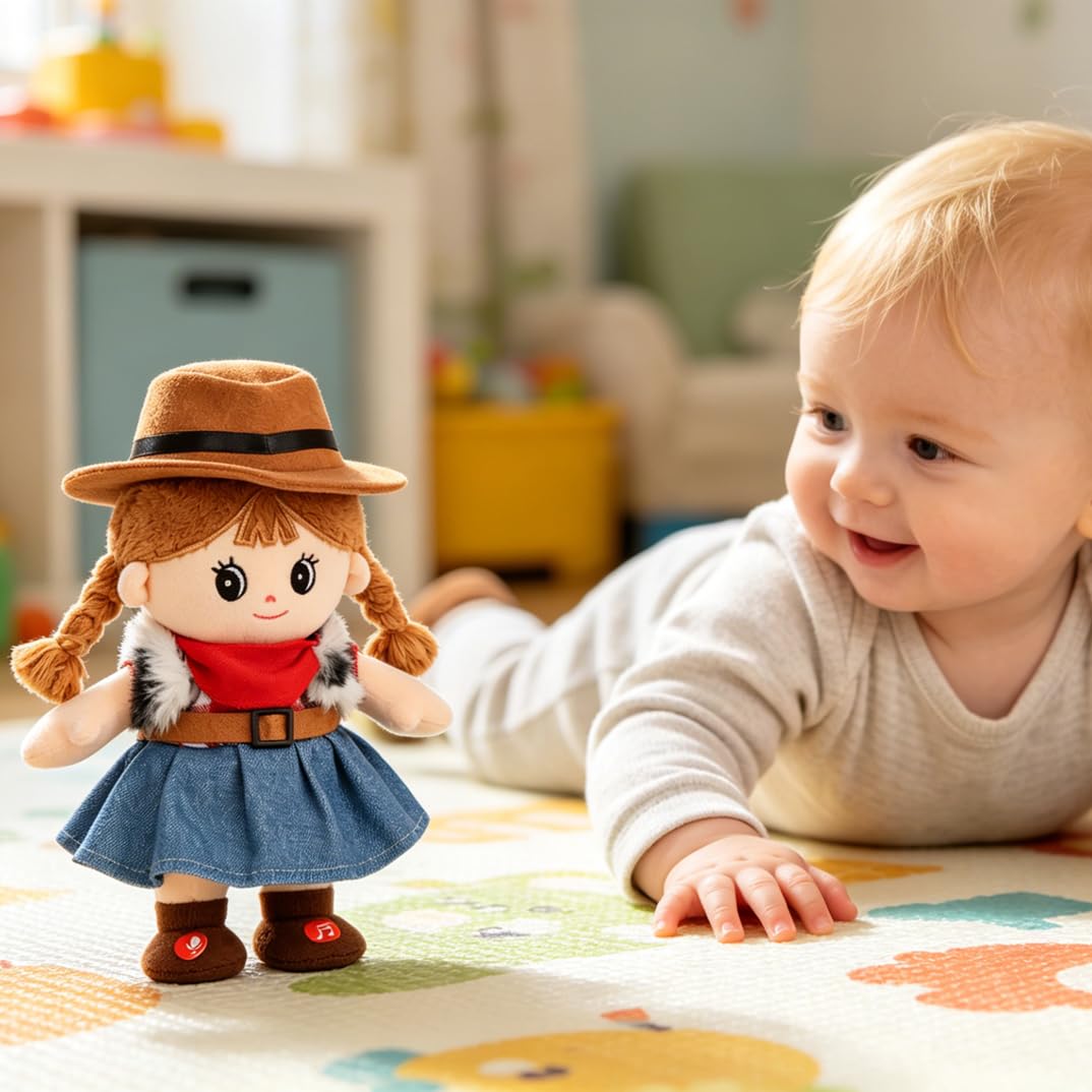 Hopearl Talking Singing Cowgirl Repeats What You Say Girl Walking Doll Electric Interactive Animated Toy Speaking Plush Buddy Gifts for Toddlers, 8''