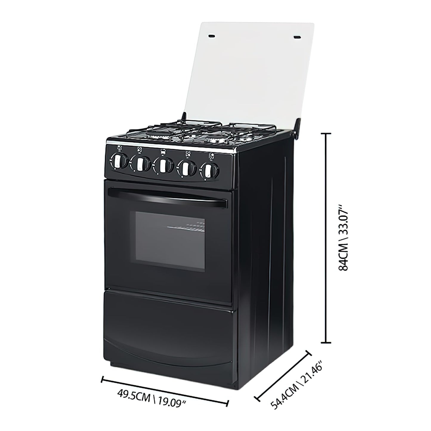 20" Freestanding LPG Stove - Equipped with 4 coil burners and 50L Oven with Stainless Steel Stove (Black: Automatic Ignition)