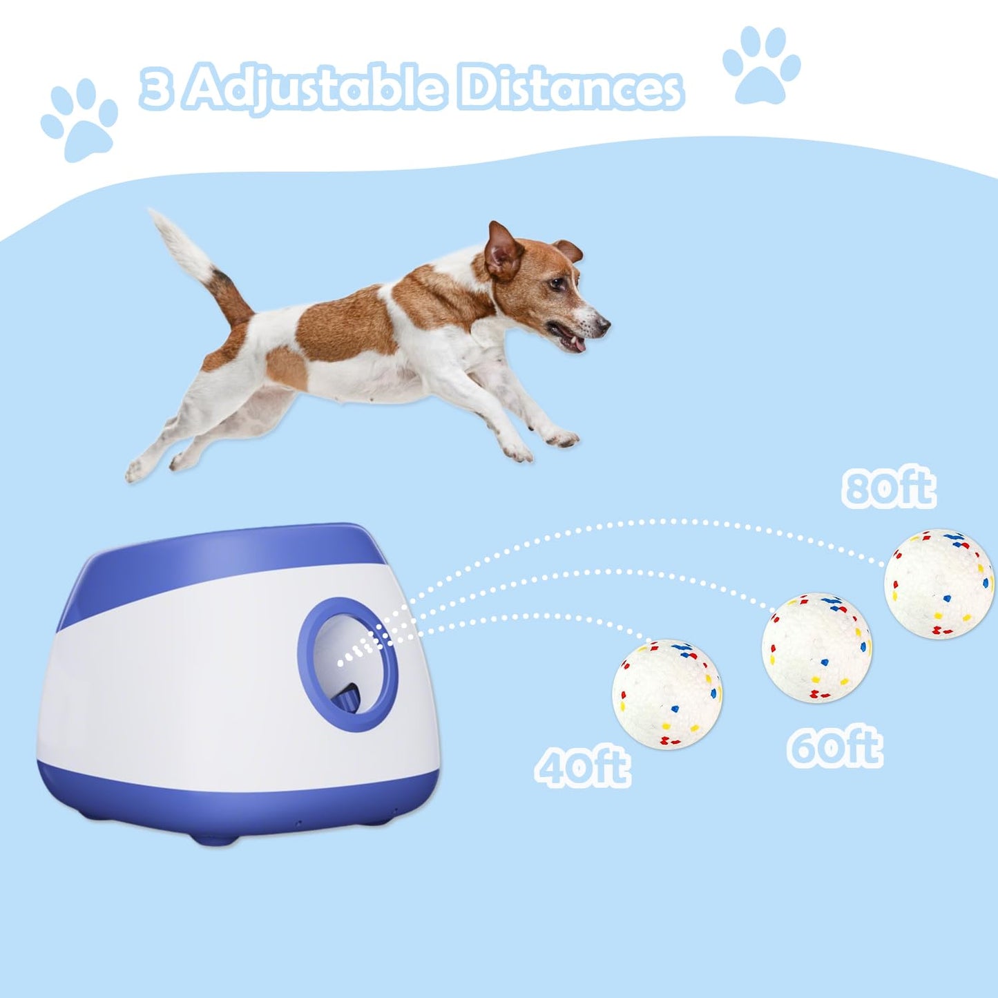Automatic Dog Ball Thrower Launcher Interactive Toys, Auto Dog Ball Launcher for Medium to Large Dogs, Remote Control Tennis Balls Machine for Dogs, Pet Mental Stimulation Toys, with 6 Balls