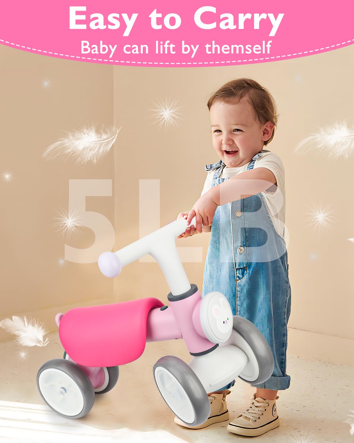 Toddler Toys Balance Bike for 1 Year Old Girl Gifts,4 Wheels Colorful Lighting with Music Baby First Bike,Toddler Girl Toys Balance Bike for 1st 2 Year Old Birthday Gifts