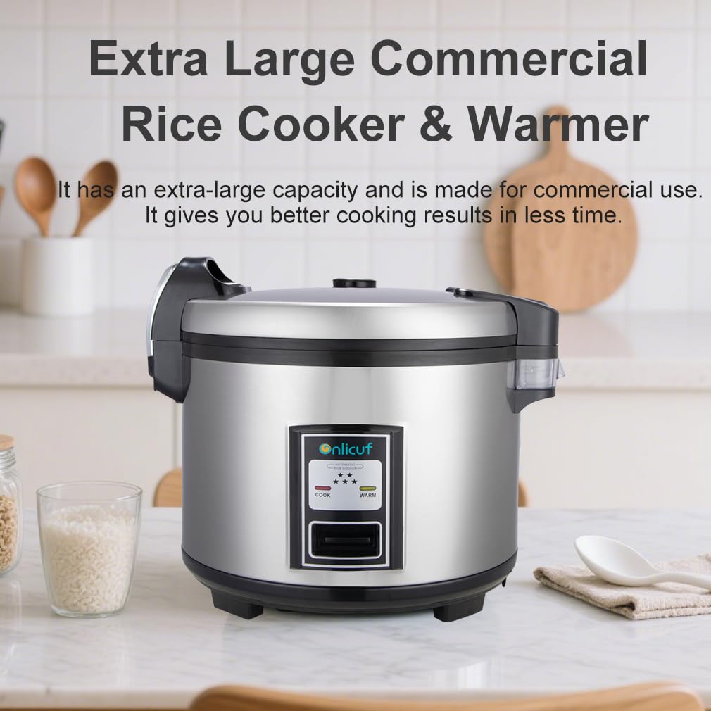 Onlicuf Commercial Rice Cooker 35 Cups Uncooked (70 Cups Cooked) with Stainless Steel Exterior,Large Rice & Grain Cooker for Restaurant,Double Protection,Silver