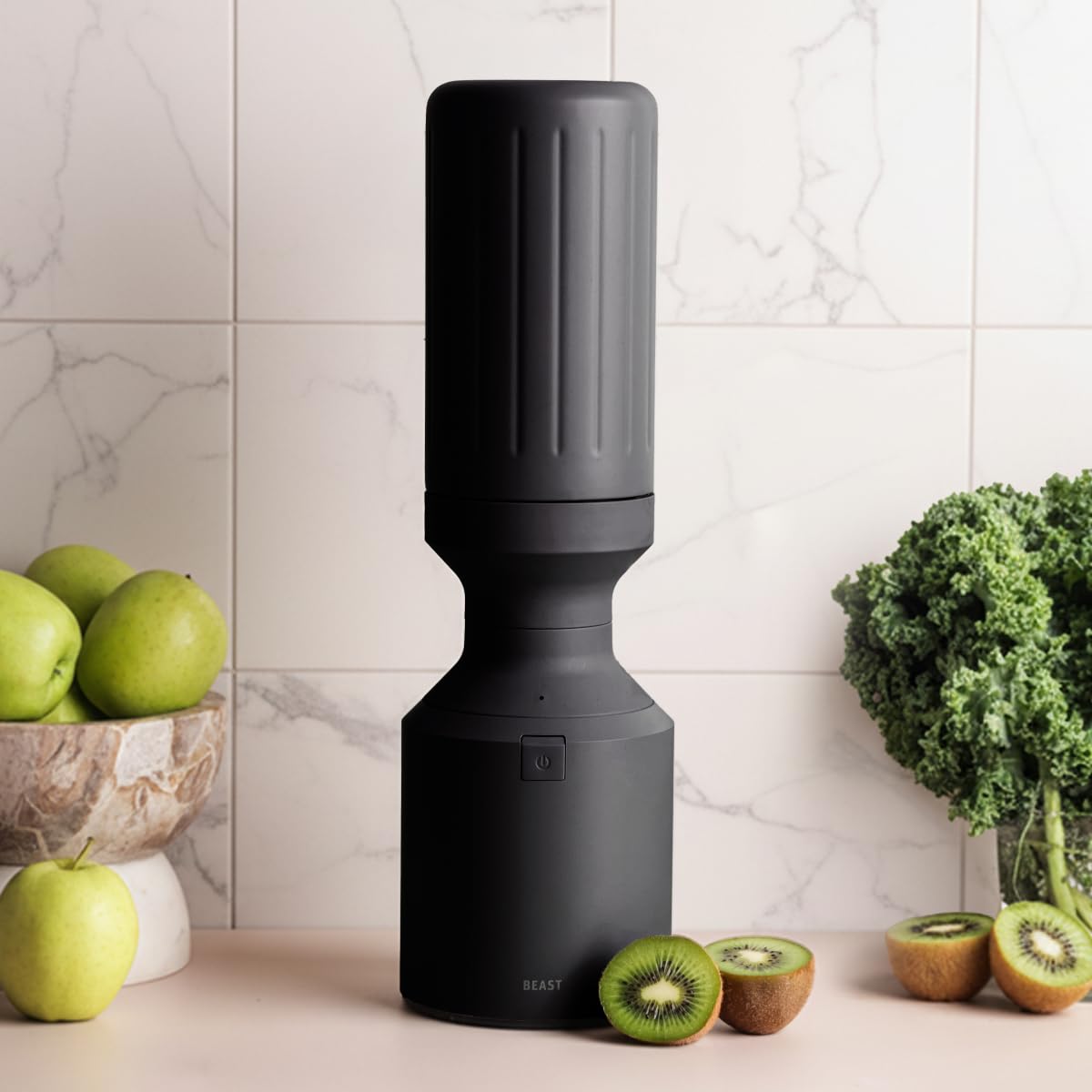Beast Mega 1200 Stainless Steel | Premium Countertop Blender | Smoothies, Shakes, Sauces, Dips | Lg Servings | Blends Ice + Frozen Fruit | Double-Wall Insulation | Extra Vessels | 1200W (Carbon Black)