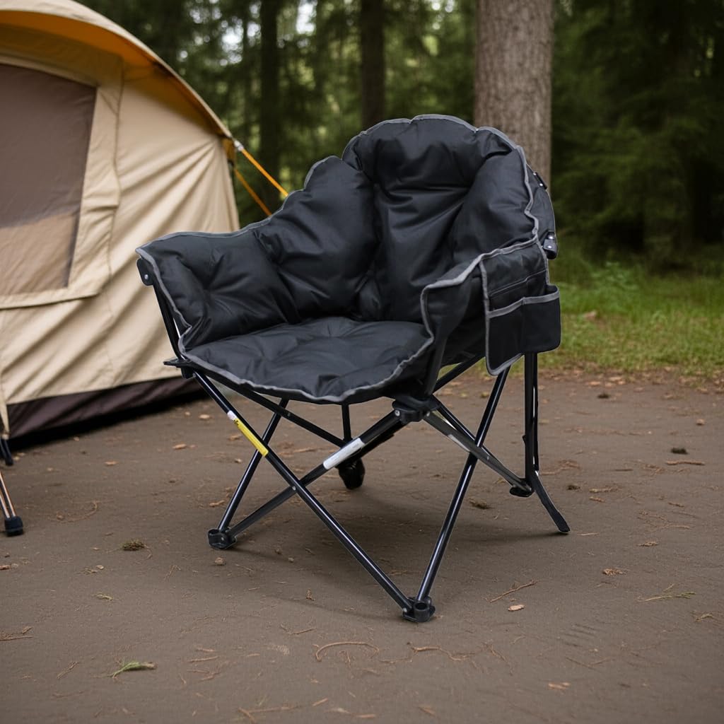Caravan Canopy Sports Elite Club Chair with Cloud Comfort – Plush Oversized Folding Chair with Extra Cushioning, Portable Relaxing Outdoor Chair for Camping, Tailgating & Backyard