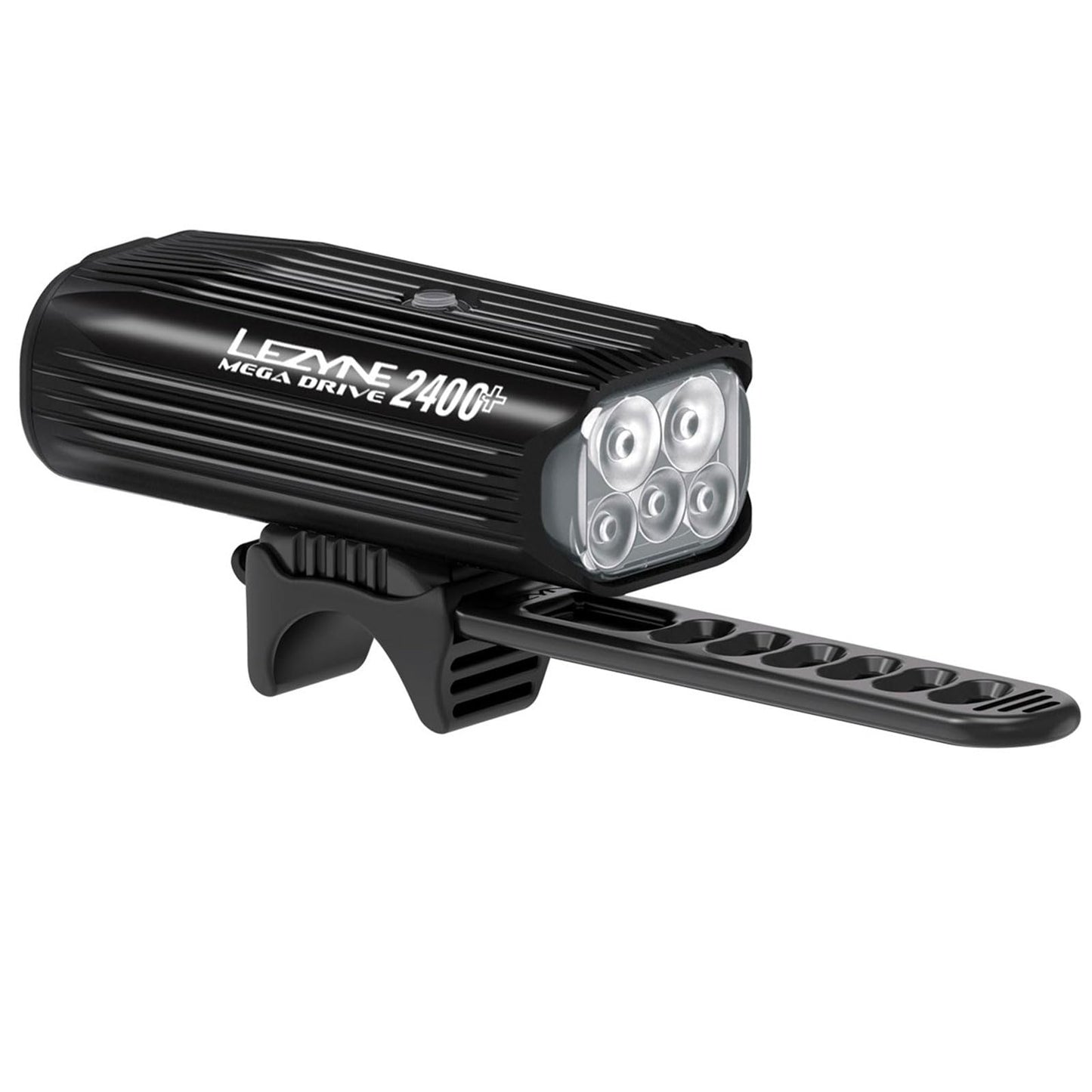 LEZYNE Mega Drive Bicycle USB-C Rechargeable IPX7 White LED Front Light with Multiple Solid & Flash Modes | Integrated Silicone Rubber Strap Mount | 2400 Lumens, Black Gloss