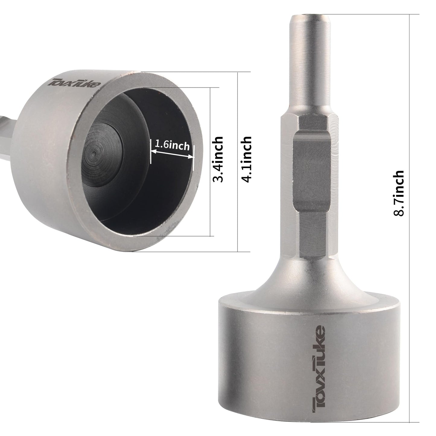 TovxTuke SDS HEX Shank T-Post Driver for T Posts, 3 Inch Diameter Head, Compatible with SDS-HEX Jack Hammers and Demolition Hammers, for Driving T Posts, Fence Posts and Ground Rods