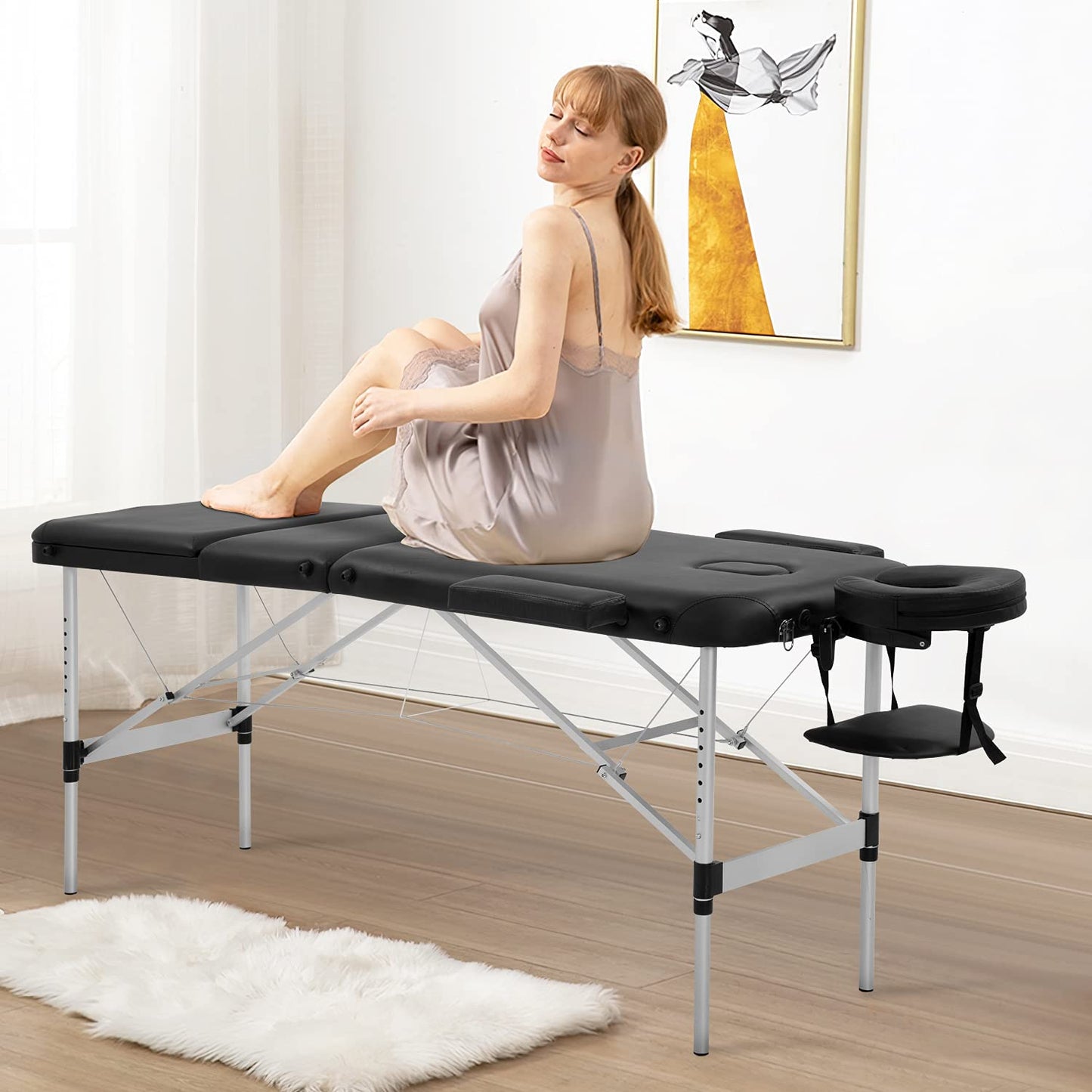 BestMassage Aluminium Massage Bed Portable Massage Table 24 inch Wide Lash Bed Height Adjustable 3 Folding Spa Table with Non-Woven Bag for Spa Footmassage Facial CareSpa Tattoo