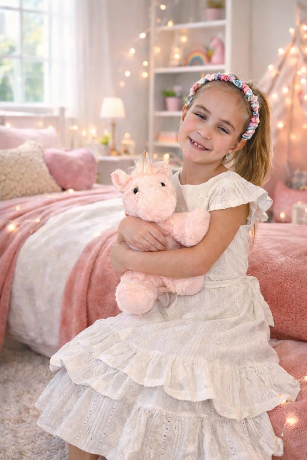 Laila and Lainey Pink Unicorn Stuffed Animal – 10” Fluffy Plush Unicorn with Gold Sparkly Horn for Girls