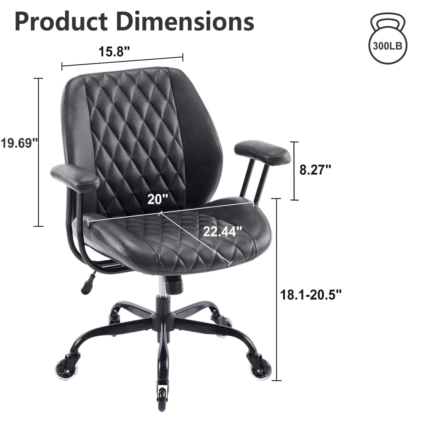 YFO Home Office Desk Chair Office Rubber Casters Ergonomic Computer Chair with Lumbar Support Adjustable Height Rolling Swivel Executive Task Armrests Chair, Black PU