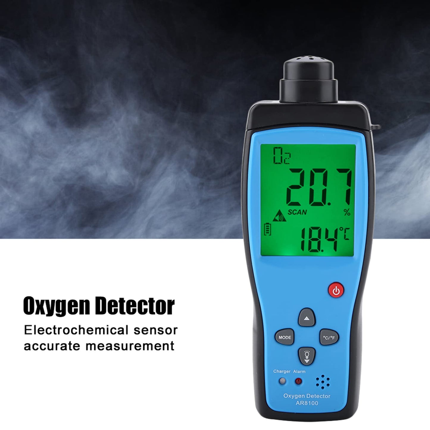 AR8100 Handheld Oxygen Detector, Oxygen O2 Detector Analyzer Rechargeable O2 Meter with LCD Backlit Display Portable Oxygen Purity Detector Inspector for Outdoor, Home, Industry