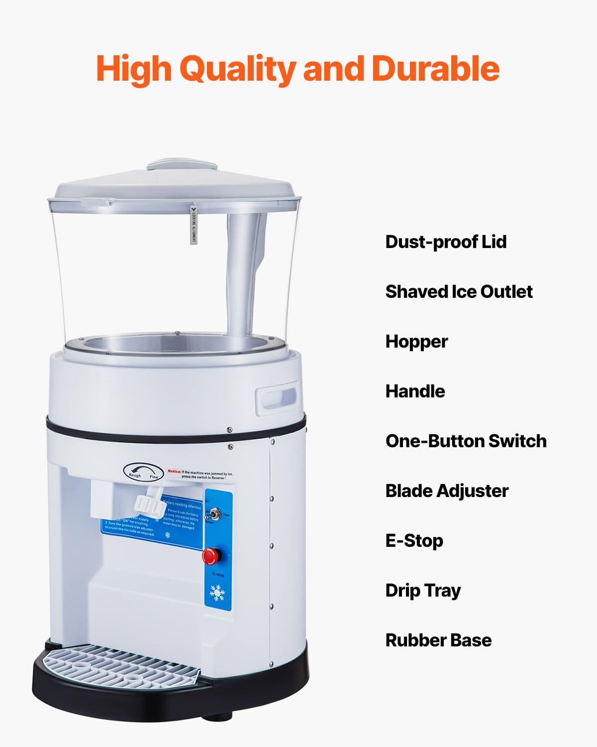 VEVOR Commercial Ice Crusher Shaver, 1100LBS/H Snow Cone Machine with 17.6LBS Hopper, 350W Tabletop Electric Ice Shaver with Stainless Steel Blade, Perfect for Restaurant Bar Parties Events