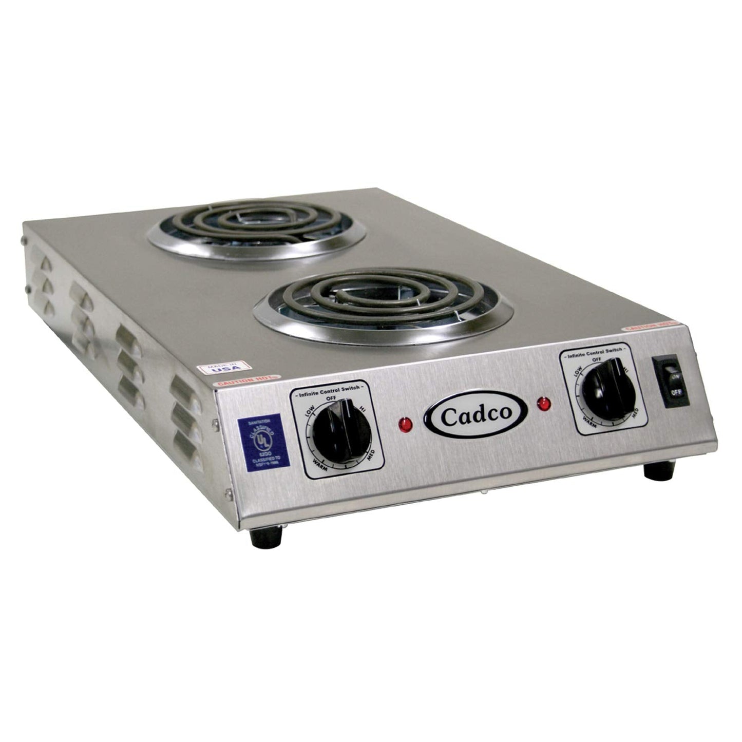 Cadco CDR-1TFB 13.5-Inch Portable Electric Commercial Countertop Hot Plate with 2 Burners and Infinite Controls, Stainless Steel, 120v, For Commercial Use, 14 lbs