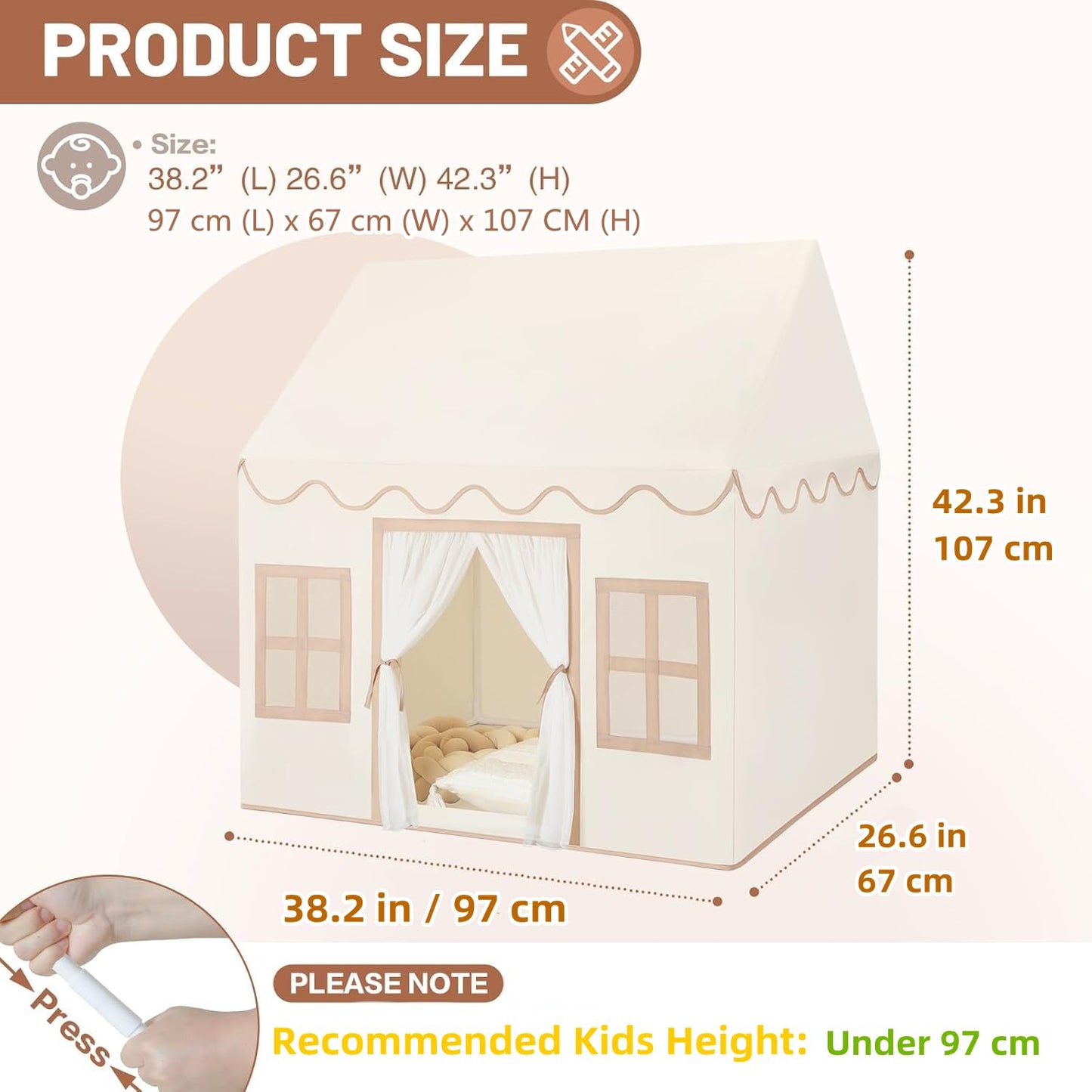 Senodeer Kids Play Tent Indoor: with Mat, Tassel Garland, Star Lights - Girl Tent Indoor Playhouse for Kids Toys for Boy Girl Birthday Gift