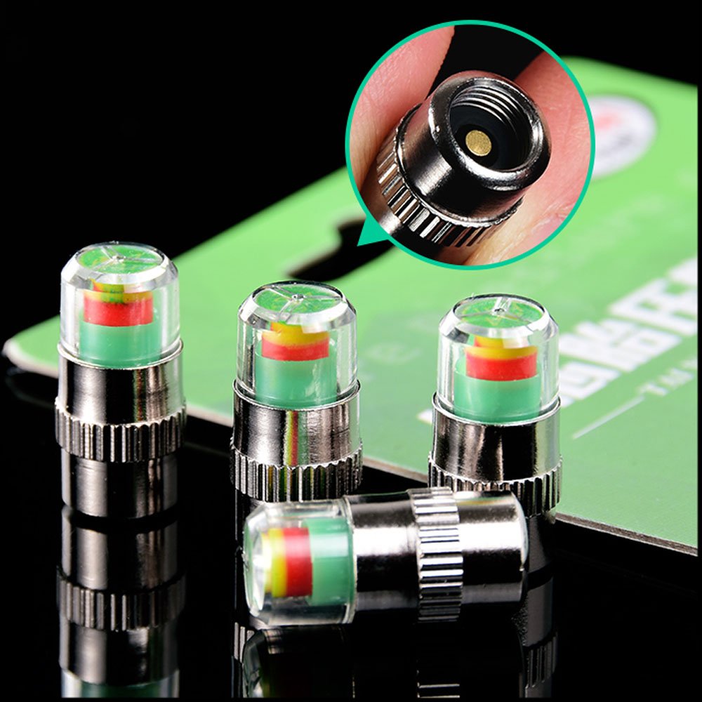 ANKI HAPPIGO 8Pcs 2.2Bar 32-to-35 PSI Car Tire Pressure Monitor Valve Stem Caps Sensor Indicator Easy to Read 3 Color Eye Alert