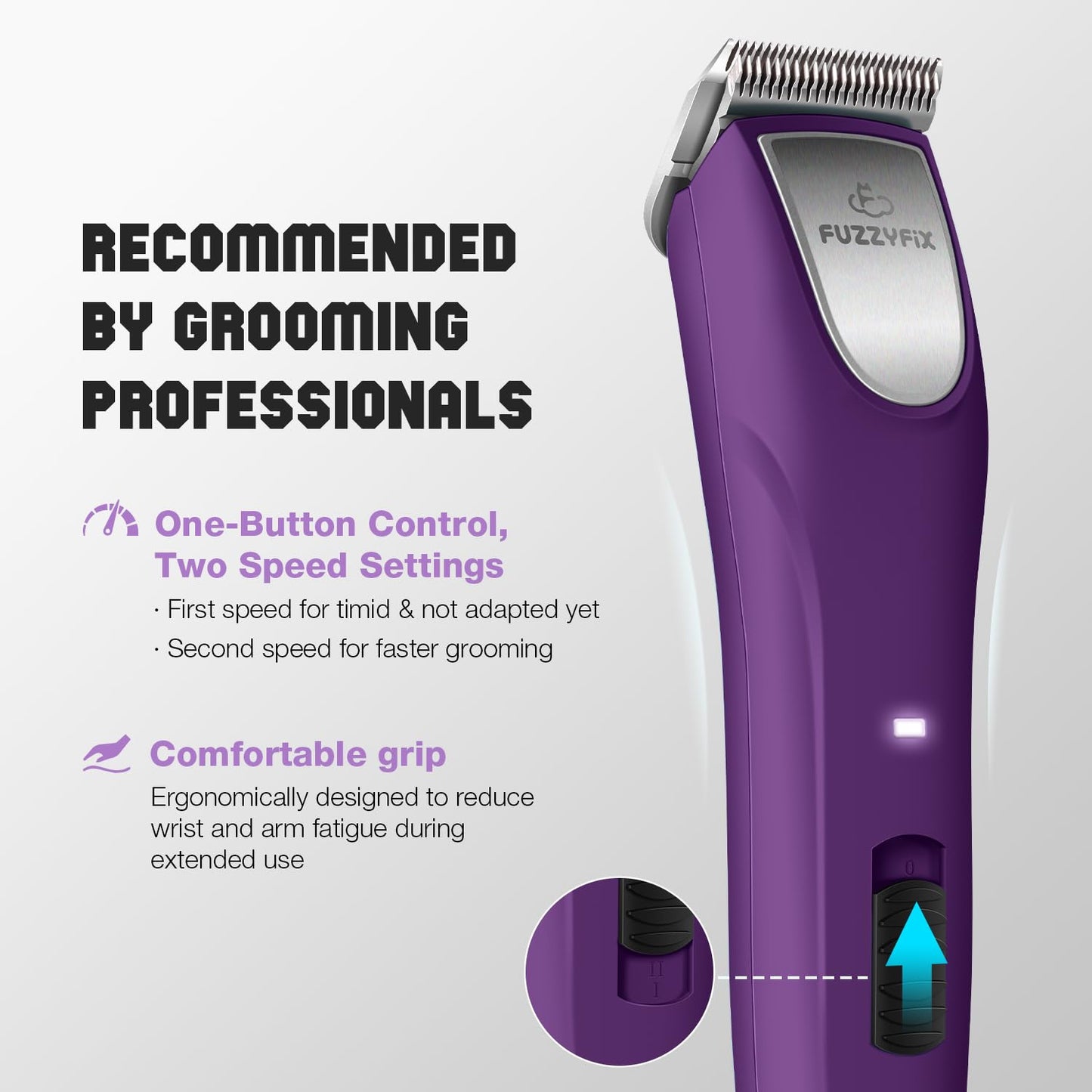 FuzzyFix Professional Dog Clippers for Grooming - 2 Speed Pet Grooming Kit for Thick Curly Matted Coats - Low Noise Heavy Duty Cordless Hair Trimmer with Detachable Metal Blade