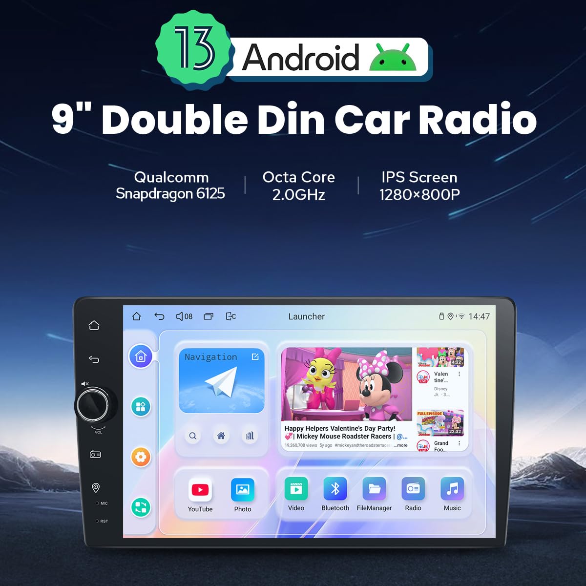 JOYING Double Din Radio 9 Inch Car Stereo with Apple Carplay & Android auto, Android 13 Head Unit 4GB+64GB with Mirror Link, AM/FM, Bluetooth, SWC, GPS(JY-UTD07N4)