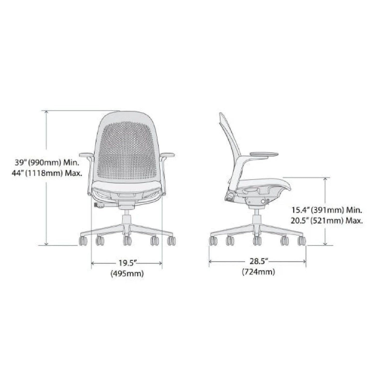 Haworth Breck Office Chair - Ergonomic Desk Seat with Height-Adjustable Lumbar Support, Black Trim, and 4D-Arms (Stone)