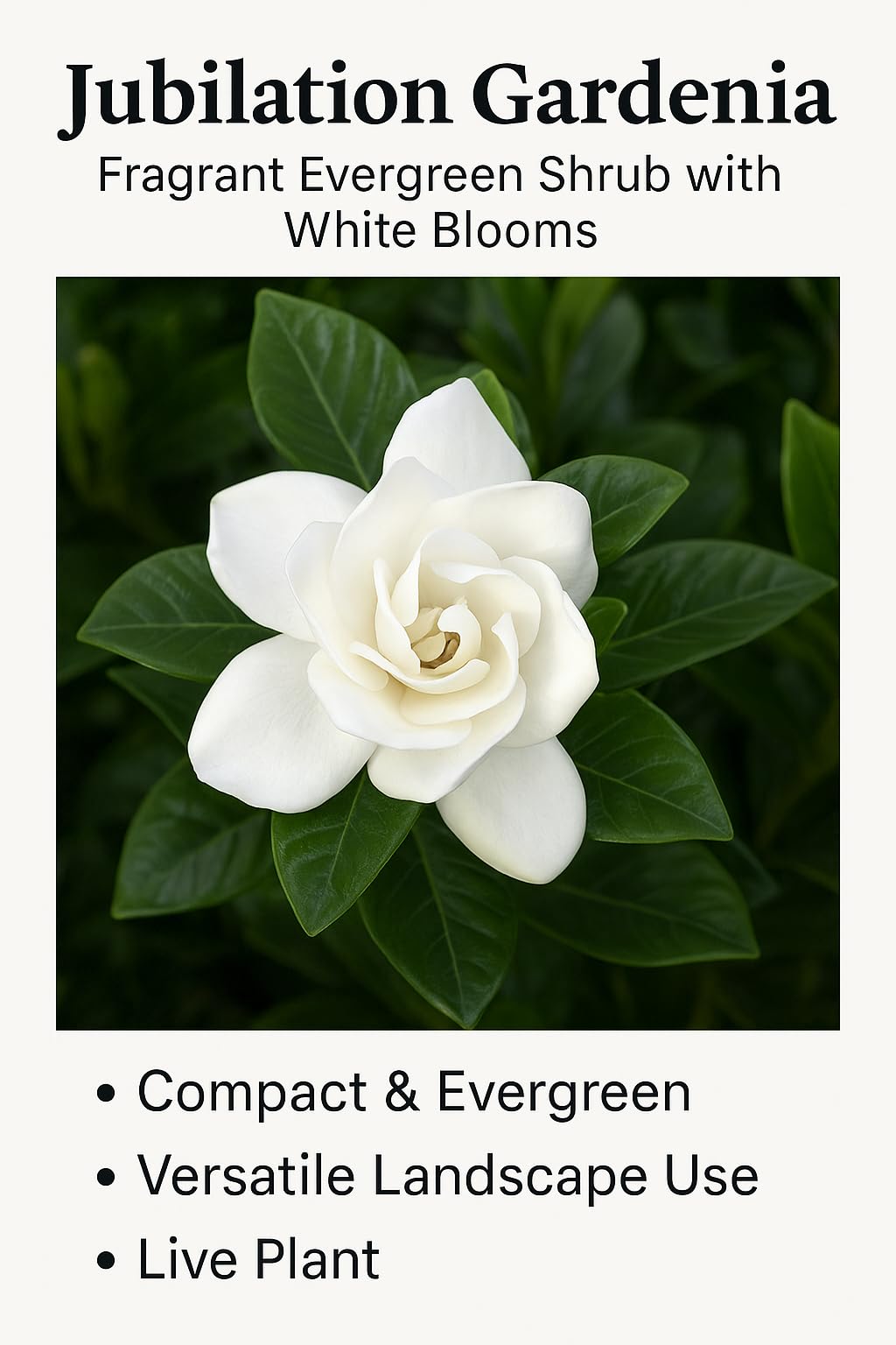 Jubilation Gardenia ā Fragrant Evergreen Shrub with White Blooms ā Compact Gardenia for Landscapes, Borders & Containers ā Live Plant (2 Gallon Plant)