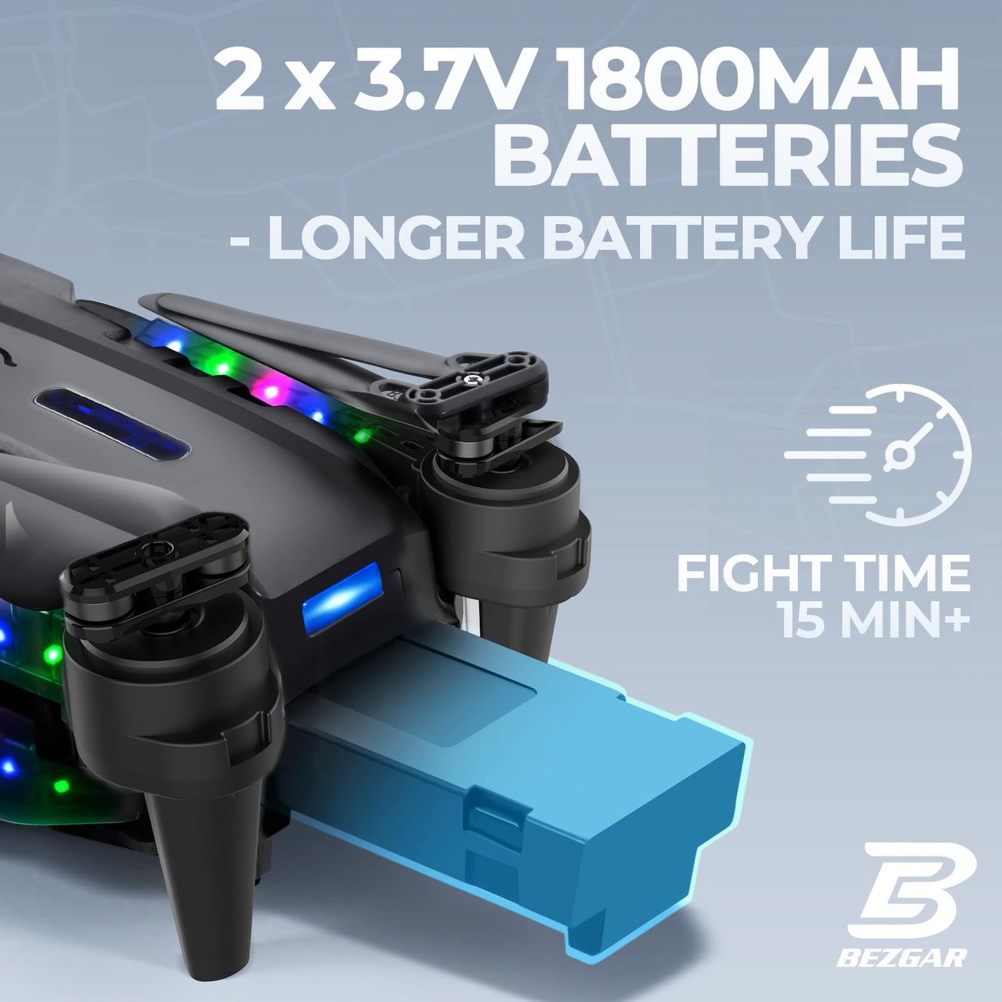 BEZGAR Drone with Camera for KIds - 1080P HD FPV RC Quadcopter with 90° Adjustable Lens, Coloeful LED Lights, Gestures Selfie, One Key Start, 360° Flips, Toys Gifts Mini Drones for Boys Girls, Black