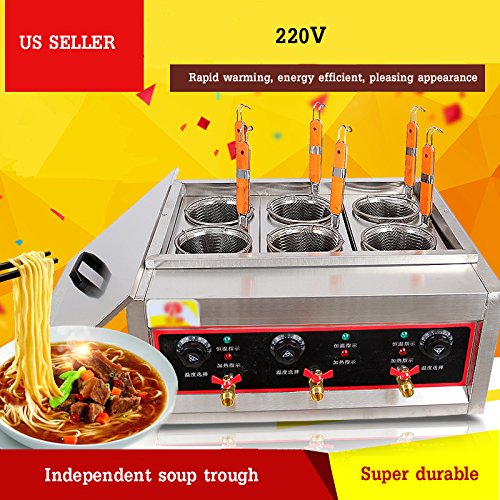 PreAsion 220V Commercial Pasta Cooker with 6 Noodle Filter Electric Pasta Cooking Machine Multifunctional Pasta Warmer Noodles Cooker 6KW for Cooking Dumplings NoodlesVegetables 30-110ā