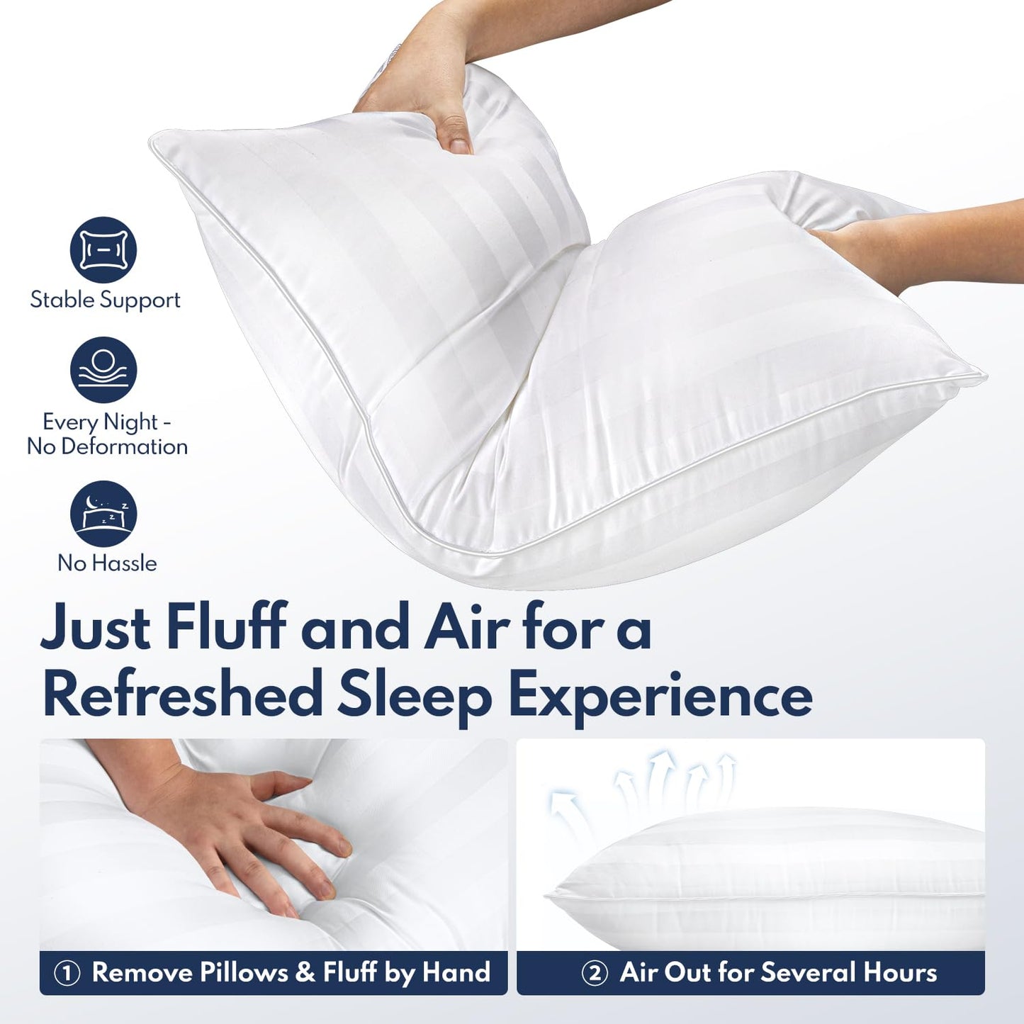 DIORIS Pillows Queen Size Set of 2 - Luxury Hotel Collection Bed Pillows for Sleeping, Supportive Side Sleeper Pillow, Fluffy Down Alternative Microfiber Filled for Back, Stomach Sleepers