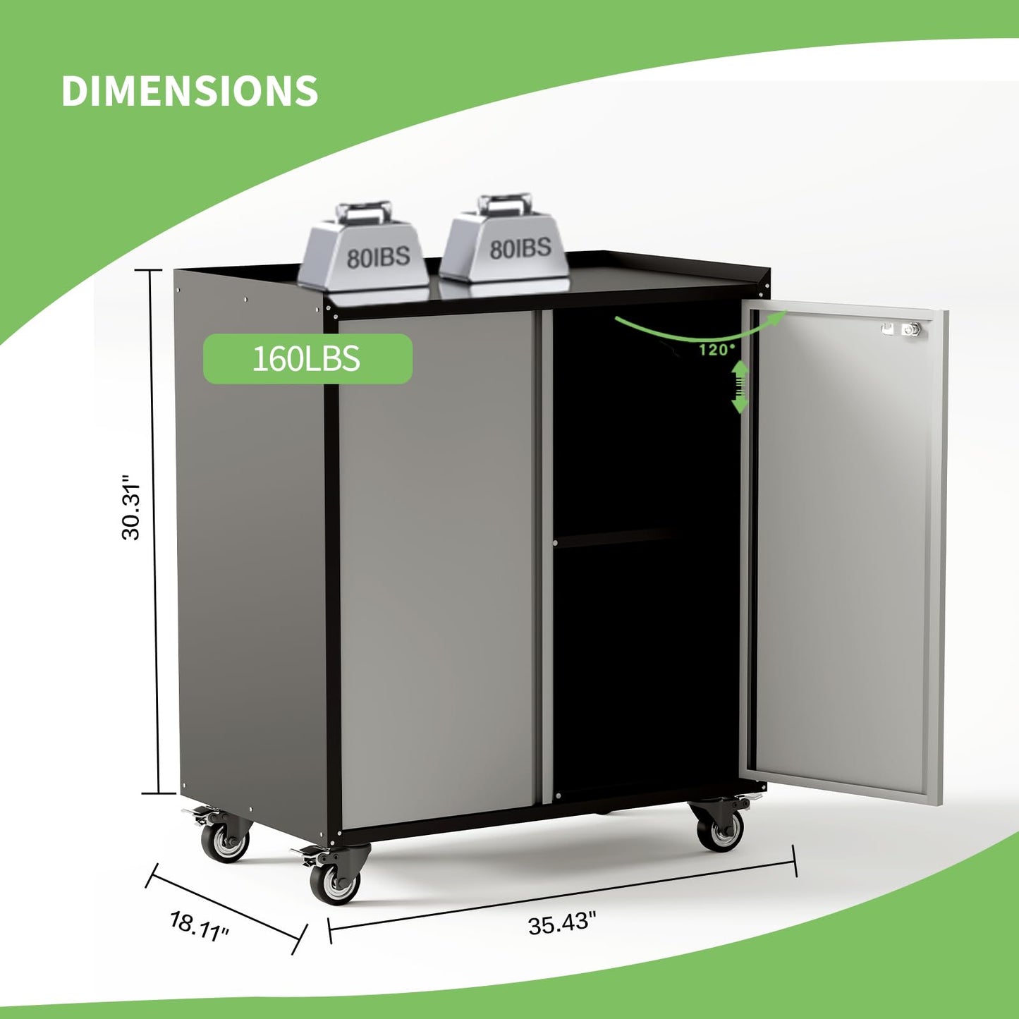 Tioutbot 35.43" Locking Metal Cabinet with Wheels, Heavy Duty Garage Storage Cabinet with Door and Adjustable Shelves, Rolling Tool Cart Cabinets for Workshop, Home, Office