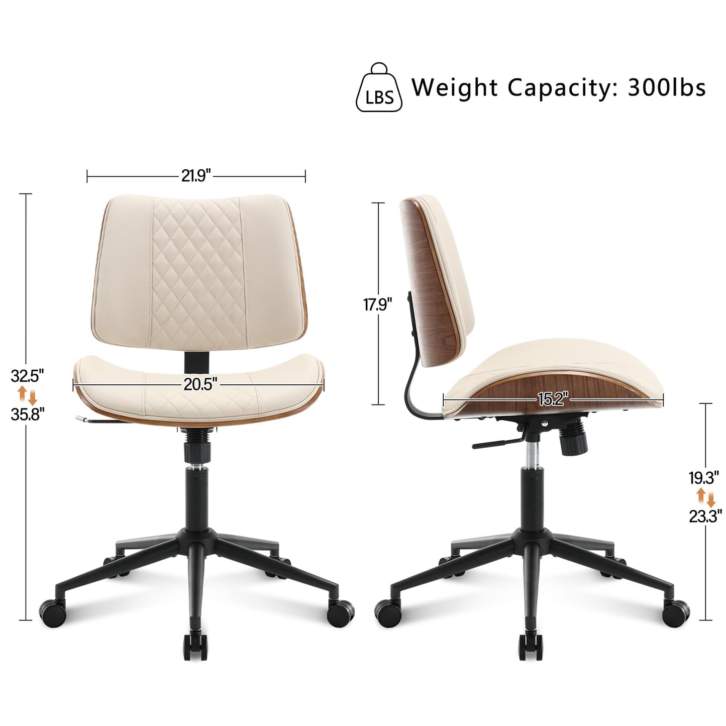 BV Home Office Chair No Arms with Wheels, Armless Small Desk Chair,Task Computer Office Desk Chair for Casual Office Small Space,Study Room,Reading Room(Beige)