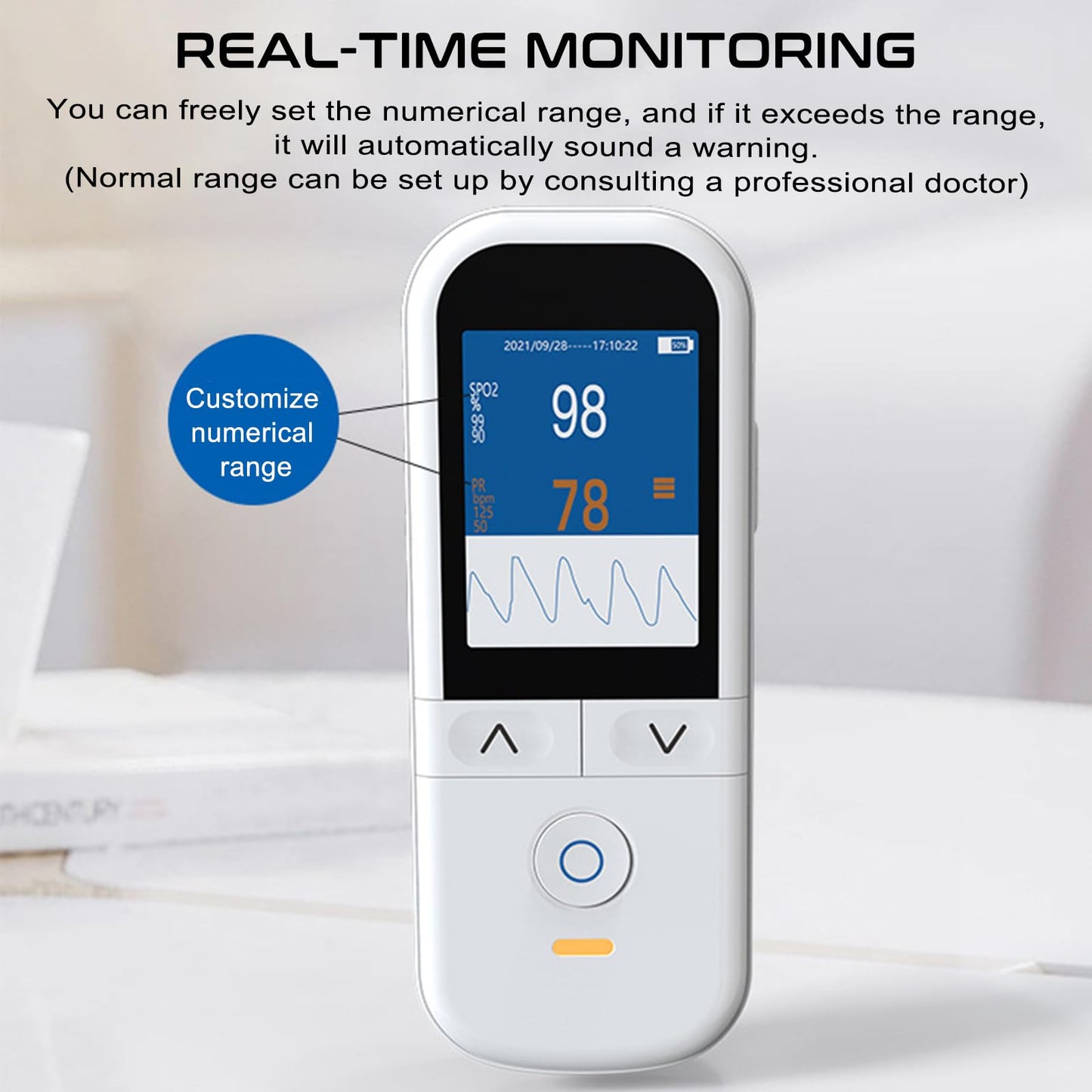 Handheld Pulse Oximeter for Baby and Adults, Fast SpO2 Reading Oximeters Accurate Infants Oxygen Saturation Monitor with Alarm Toddler Adjustable Rechargeable Continuous Monitoring Overnight for Family