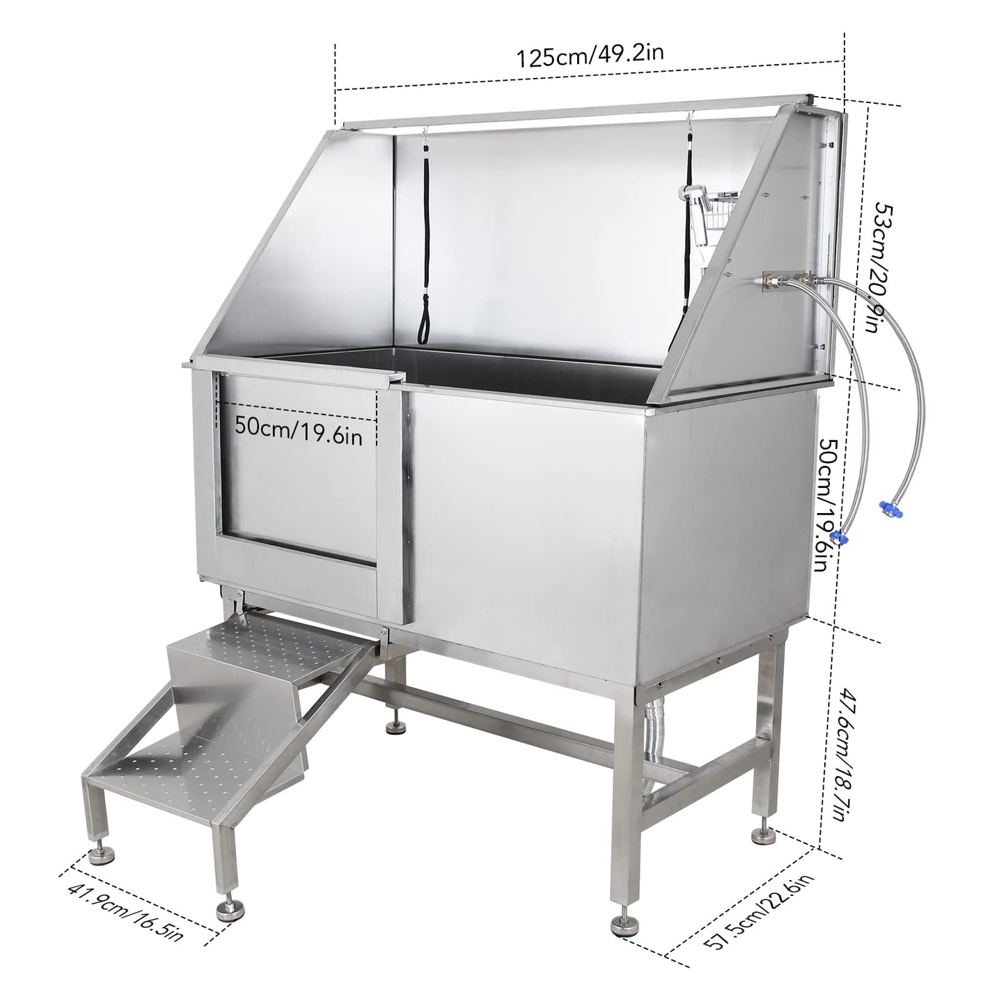 CHEINAUTO 50" Pet Dog Grooming Tub, Stainless Steel Dog Bath Tub Professional Wash Station for Large Dog with Steps Faucet & Accessories, Left Door