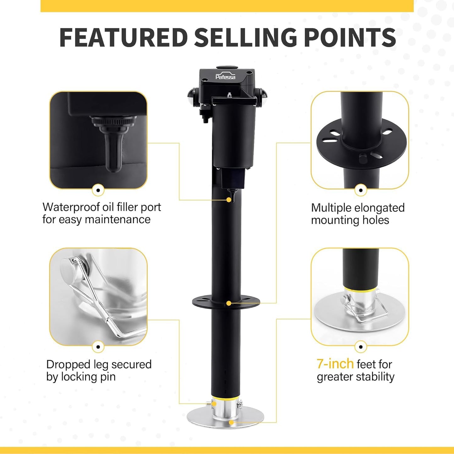 Pafessa 12V Electric A-Frame Trailer Tongue Jack with 7 Way Plug, 3500lb Lift Capacity 18” Travel Add 4.5” with The Drop Foot, Protective Cover Included