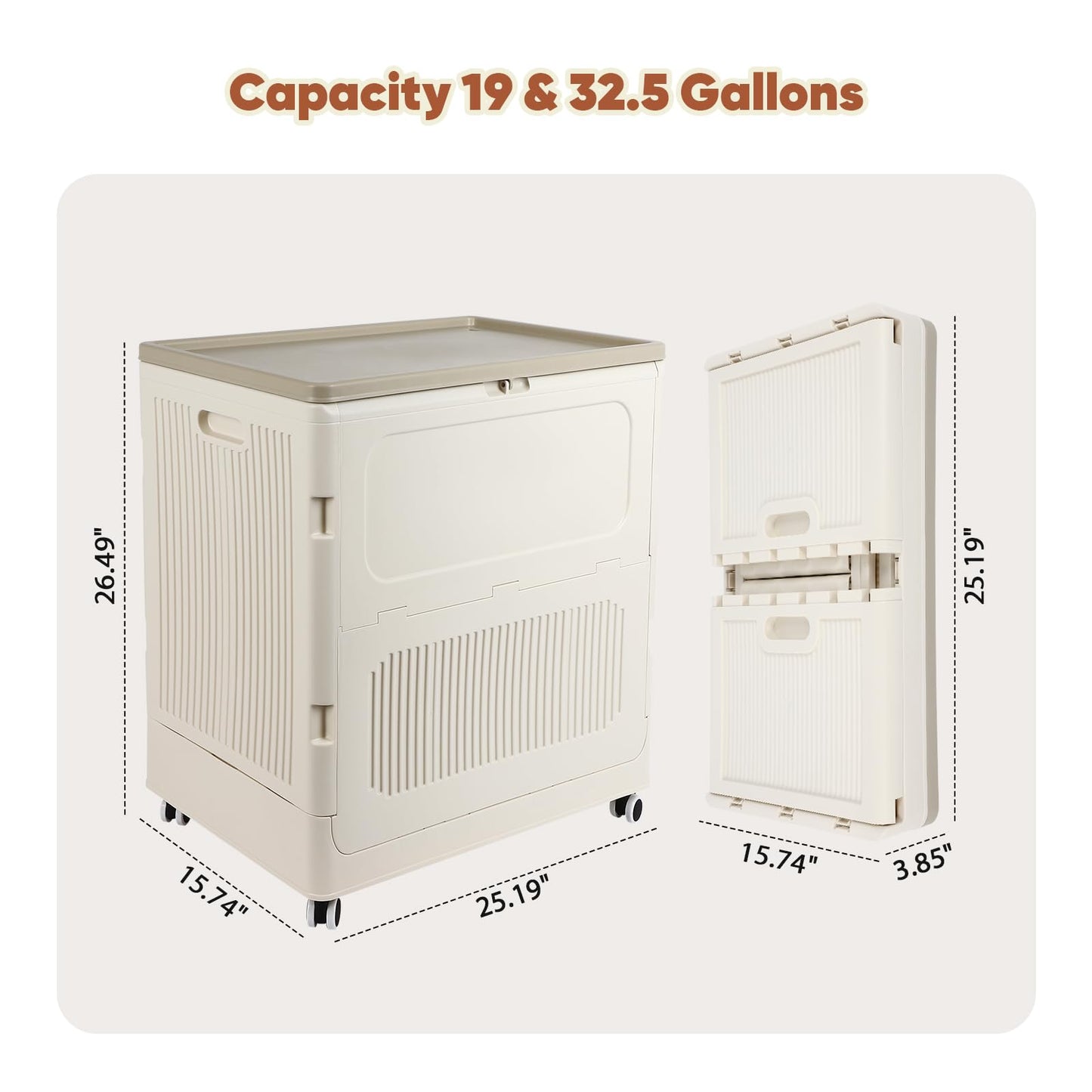 FAHKNS 52Gal/208Qt Collapsible Storage Box Set, Folding Storage Container and Install-Free Closet Organizer with Wheels, Large Organizer for Home