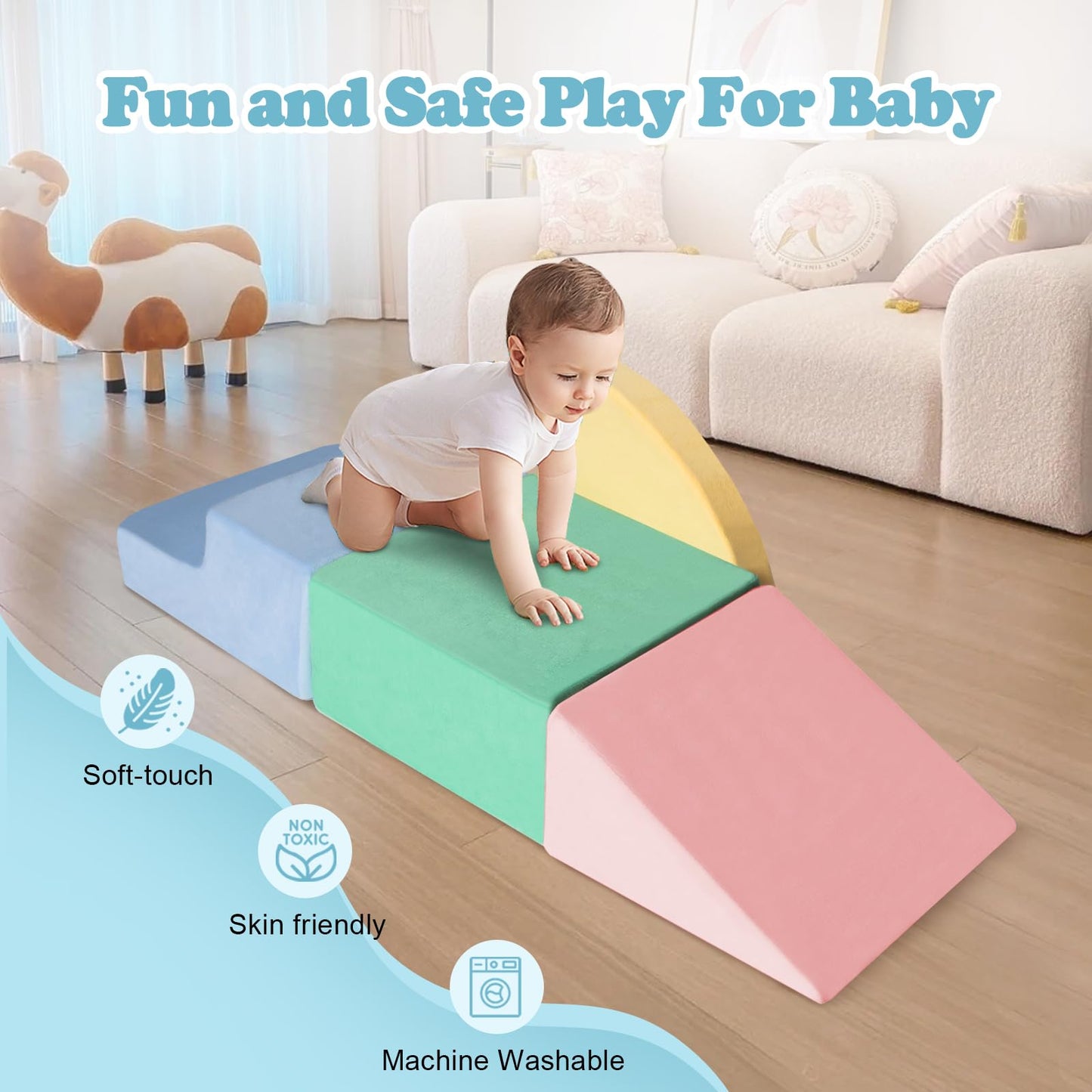 HHH HIKECUCAN Climbing Toys for Toddlers 1-3, Foam Climb Blocks for Baby,4-Piece Baby Climbing Crawling Toys Soft Foam Blocks Activity Play Set (4-Piece)