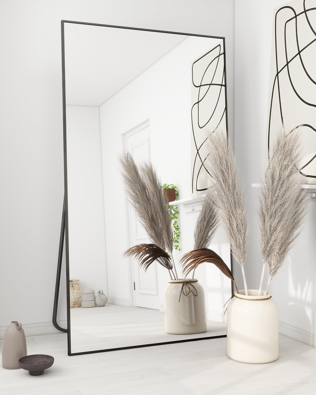 Koonmi 76"x34" Floor Mirror Full Length, Bedroom Floor Body Mirror with Stand, Large Black Mirror, Leaning, Standing or Hanging Horizontally/Vertically
