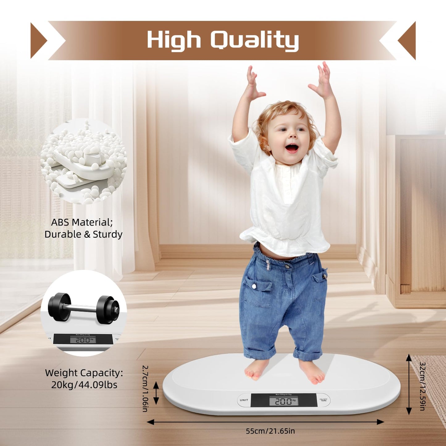 Digital Baby Scale, Infant Weighing Scale for Toddlers, Multifunctional Newborn Baby Scale with Hold Function, Pet Scale for Cats and Dogs, Up to 44lbs