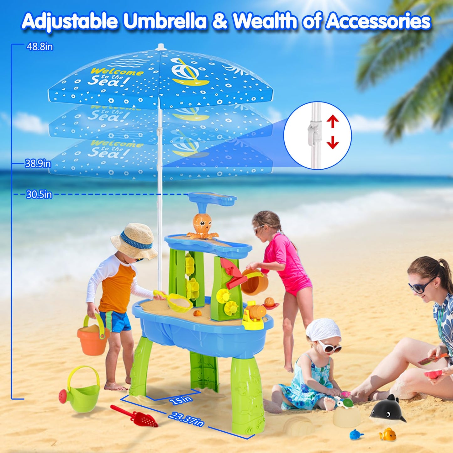 2026 Upgraded Water Table for Toddlers 3-5 4-8, 3-Tier Outdoor Water Tables with Umbrella, Kids Activity Play Table with Auto Electric Pump Summer Toys, Backyard Beach Water Toys for Boys Girls 3+