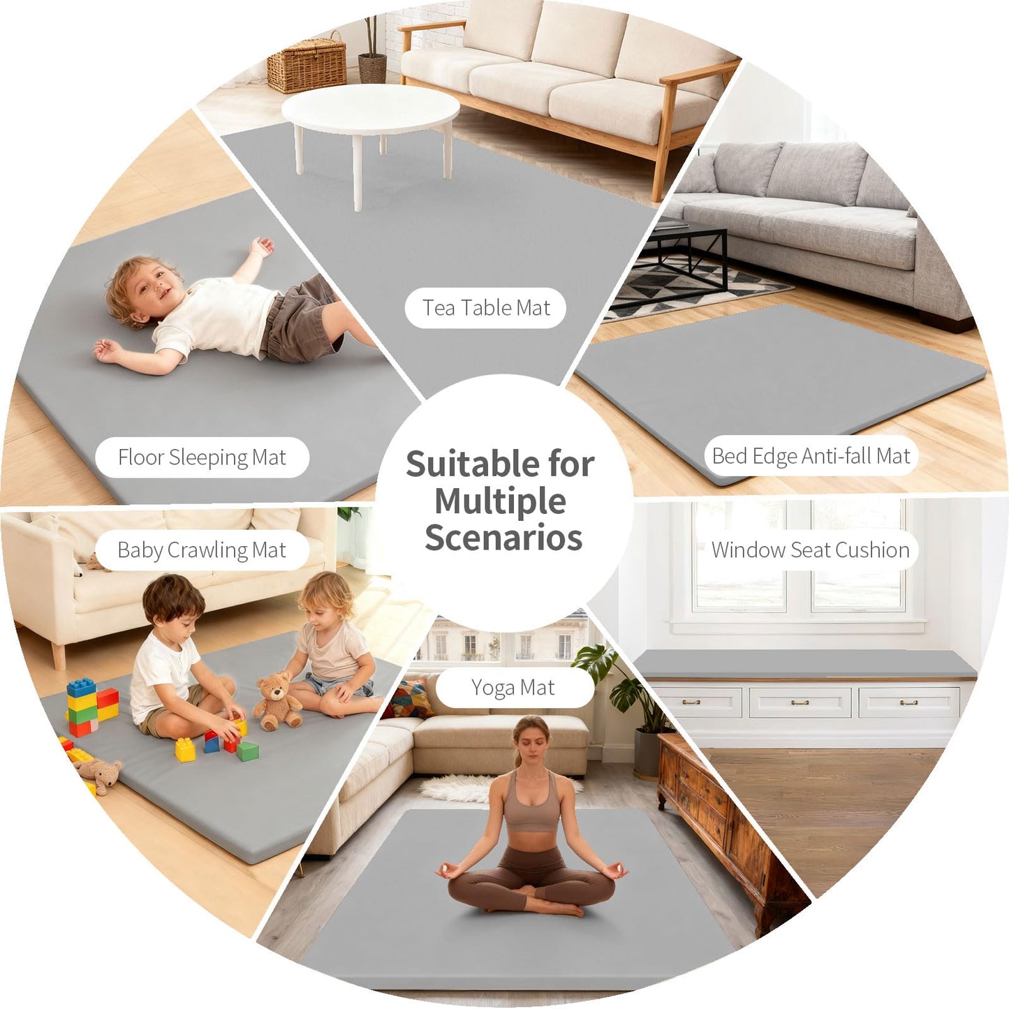 LevNubis PU Leather Baby Play Mat for Floor, 47"×47" Playpen Mat, 1.3" Thick Elasti-Foam, Non-Slip Crawling Mat for Tummy Time, Waterproof & Wipe-Clean Playmat for Toddler,Infant, Kids (Grey)