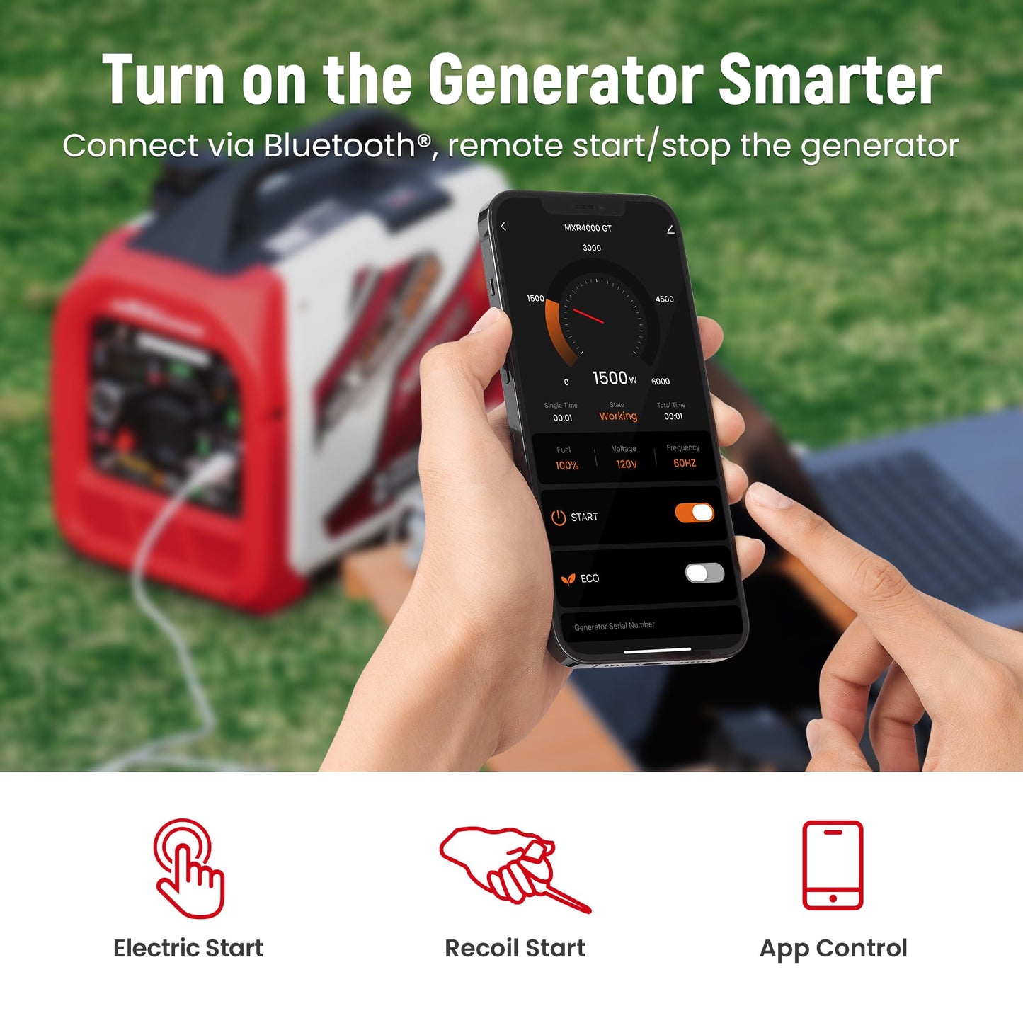 maXpeedingrods 4000 Watt Dual Fuel Inverter Generator with Bluetooth® Control Start and Display, RV Ready, Electric Start, Quiet for Outdoor Camping, Home Backup, Garden,PGMA Compliant
