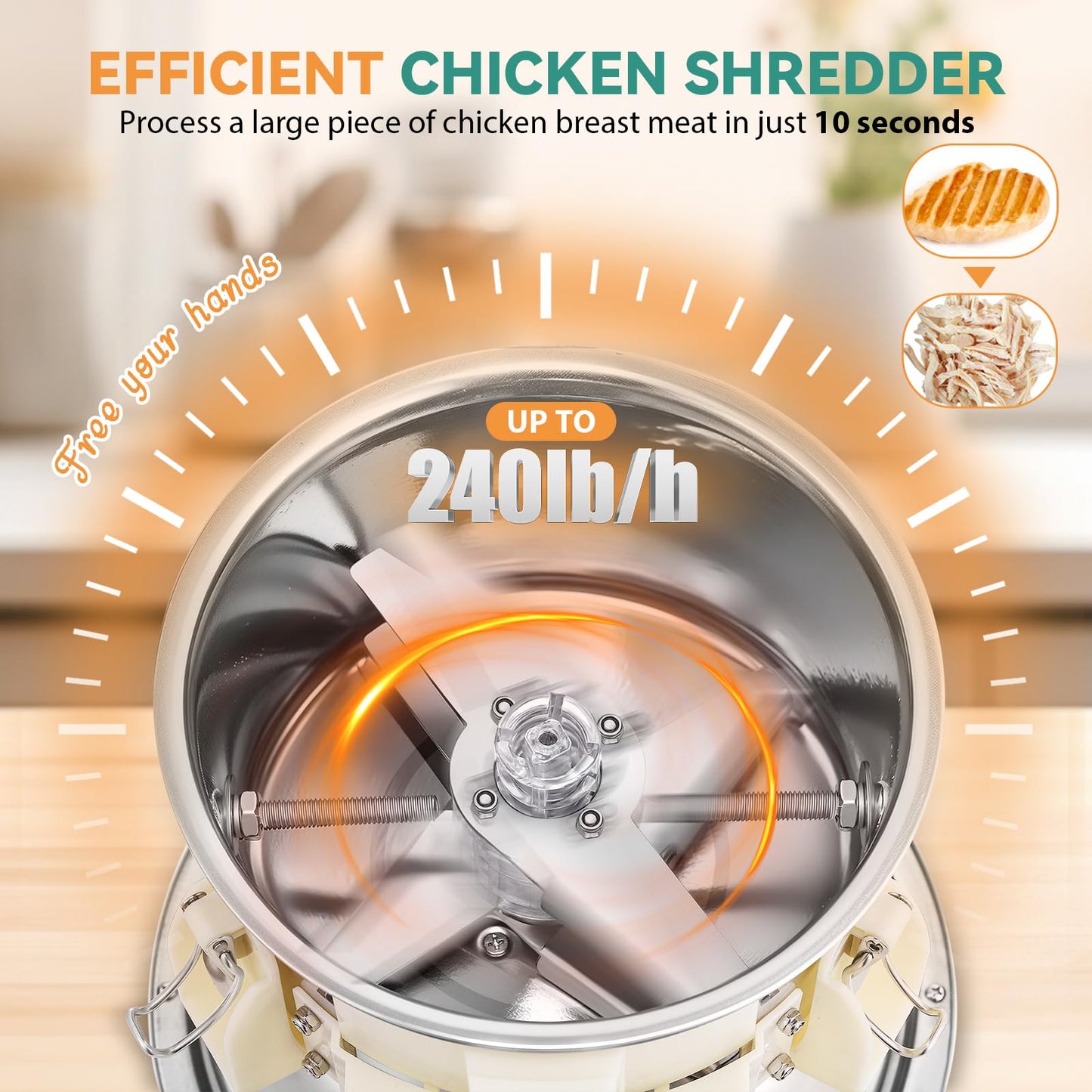 Newhai Electric Chicken Breast Shredder Twist Machine Automatic Meat Shredder Tool 240lb/h for Home Restaurant Use 180W 110V US for Cooked Meat Only