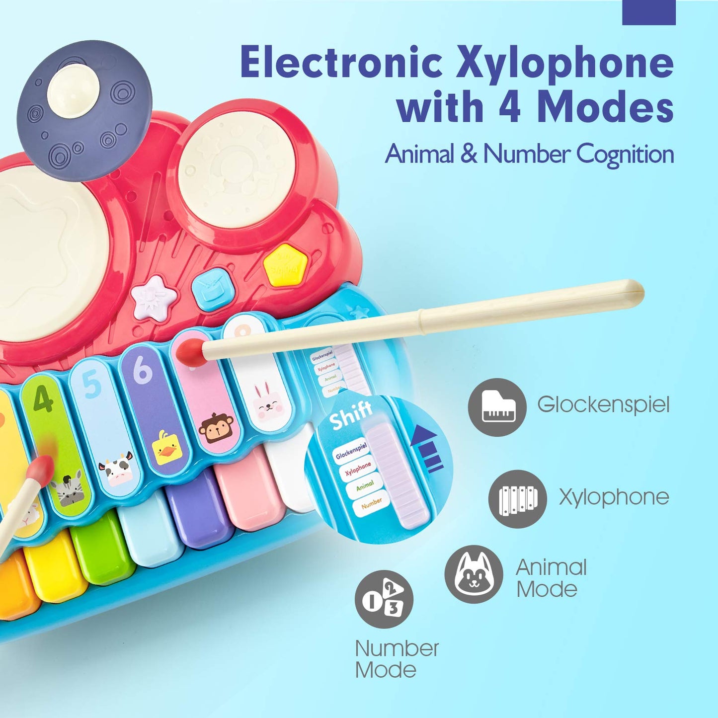 Baby Musical Toys, 3 in 1 Piano Keyboard Xylophone Drum Set for 1 Year Old Girls Toys, Learning Toys for Toddlers 1-3, Baby Piano 18 Months - 1 2 3 4 Year Old Girl Toys Toddler