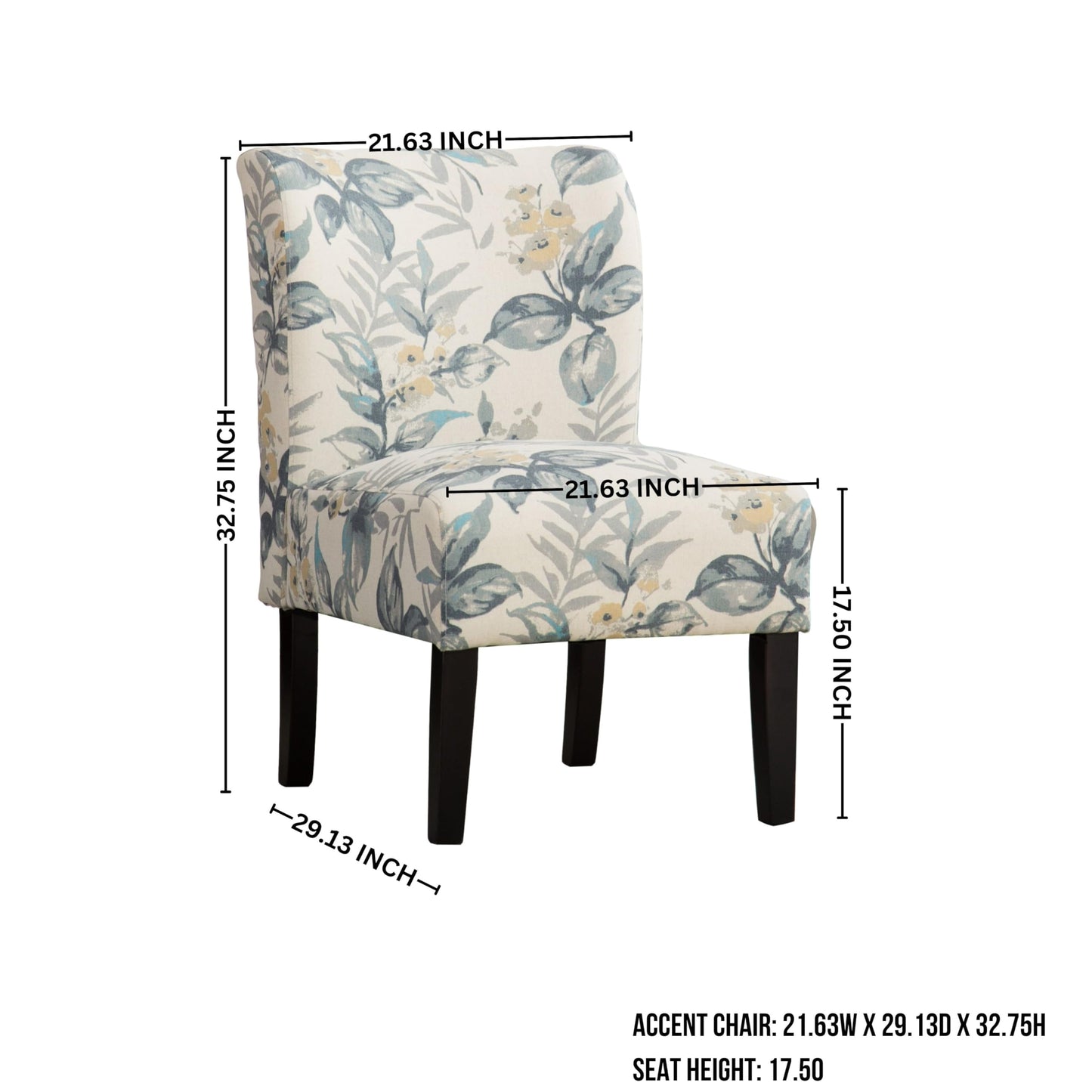 Roundhill Furniture Capa Print abric Armless Contemporary Accent Chair, Blue Leaves