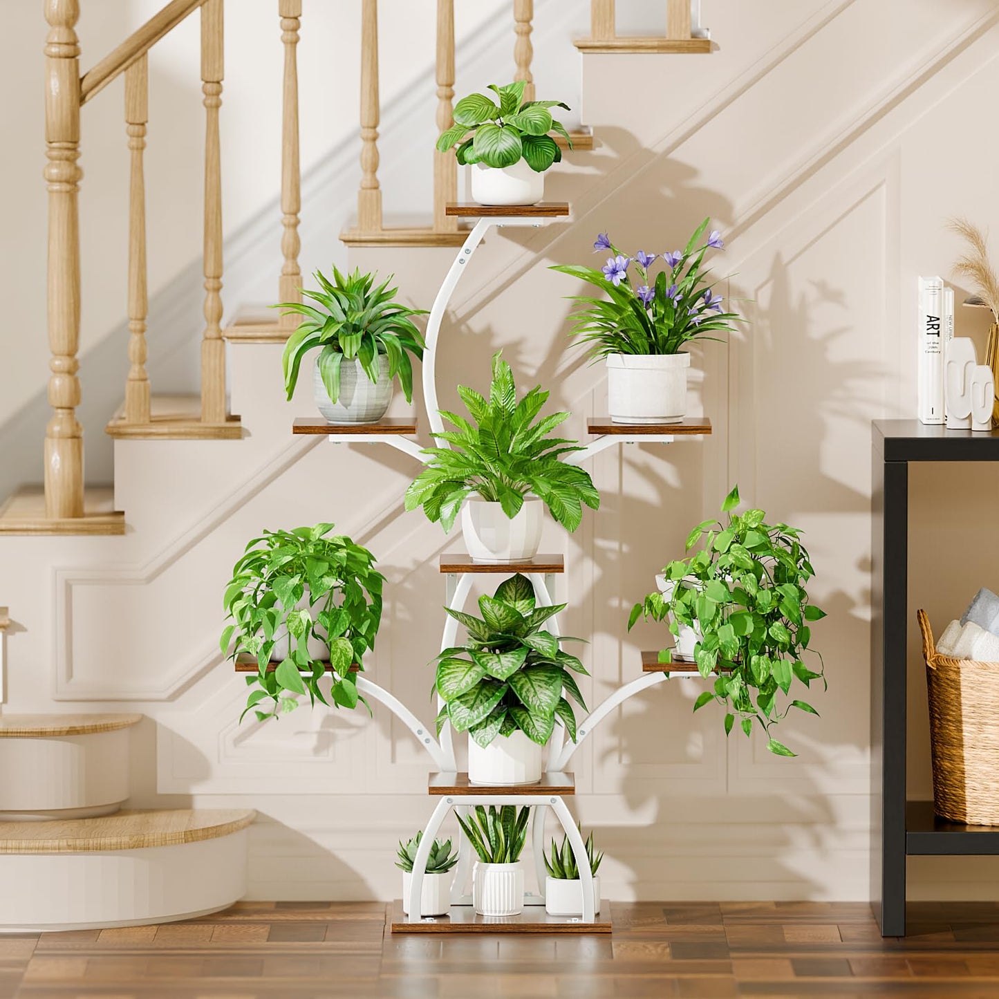 Plant Stand Indoor with Grow Lights, 6 Tiered Plant Shelf Indoor, 50" Corner Plant Stands for Indoor Plants, Lighted Tree-Shaped Plant Holder, Tall Flower Display Rack for Living Room, Patio(White)