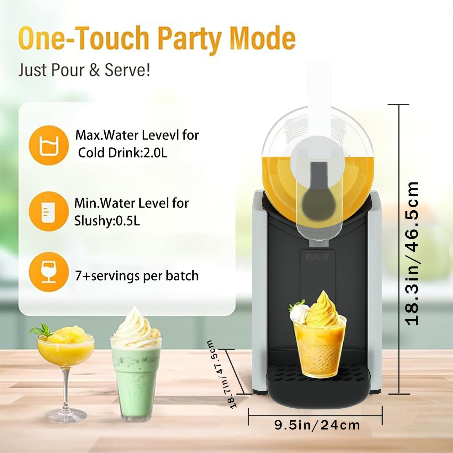 RUN.SE Slush-Ease Slushie Machine-2L/68oz No-Ice-Needed Slushie Machine for Home,5-Minute Rapid Freezing, Self-Cleaning, 6 Preset Modes|Frozen Margaritas, Cocktails, Smoothies,Frappuccinos,Ice Cream.